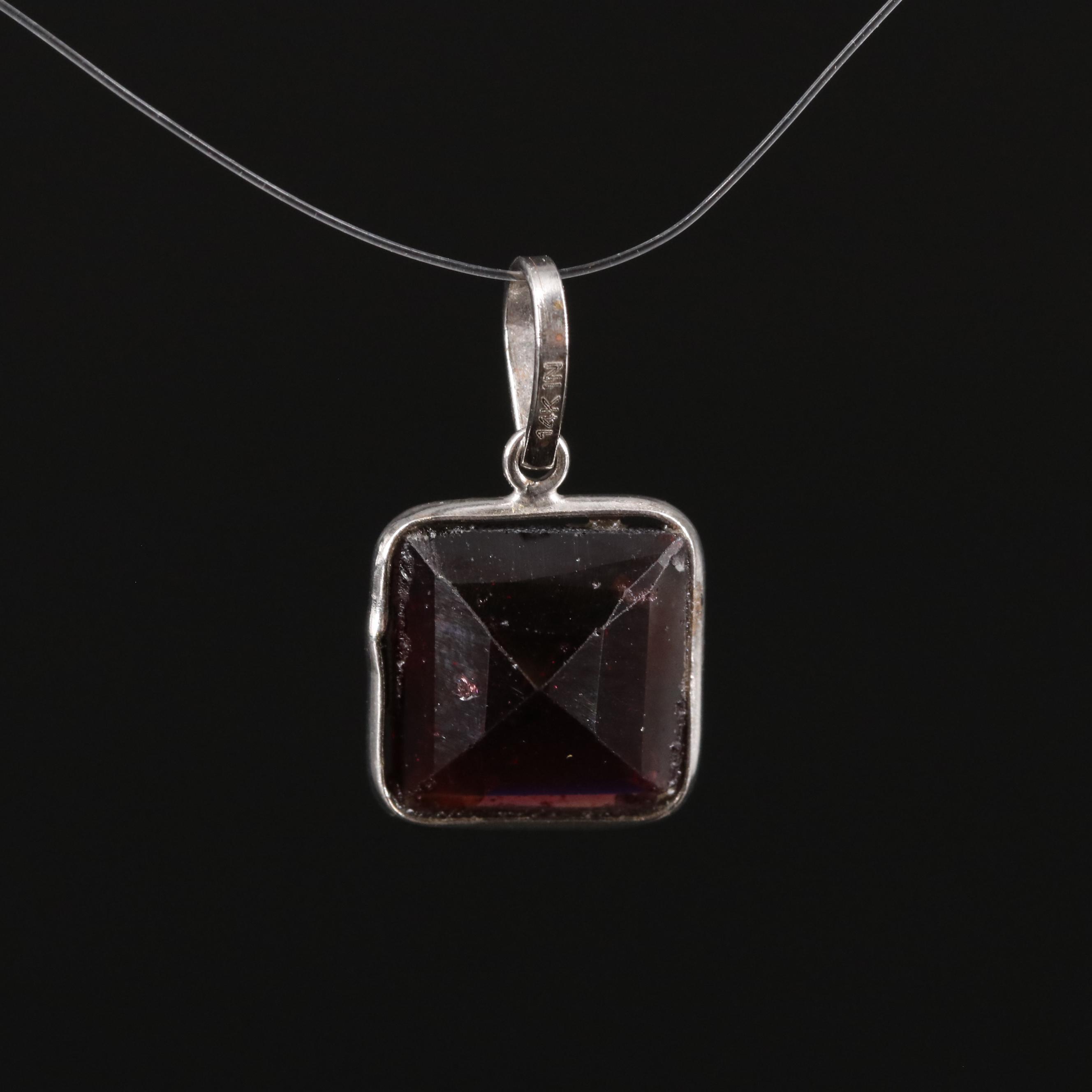 14K Square Garnet Pendant