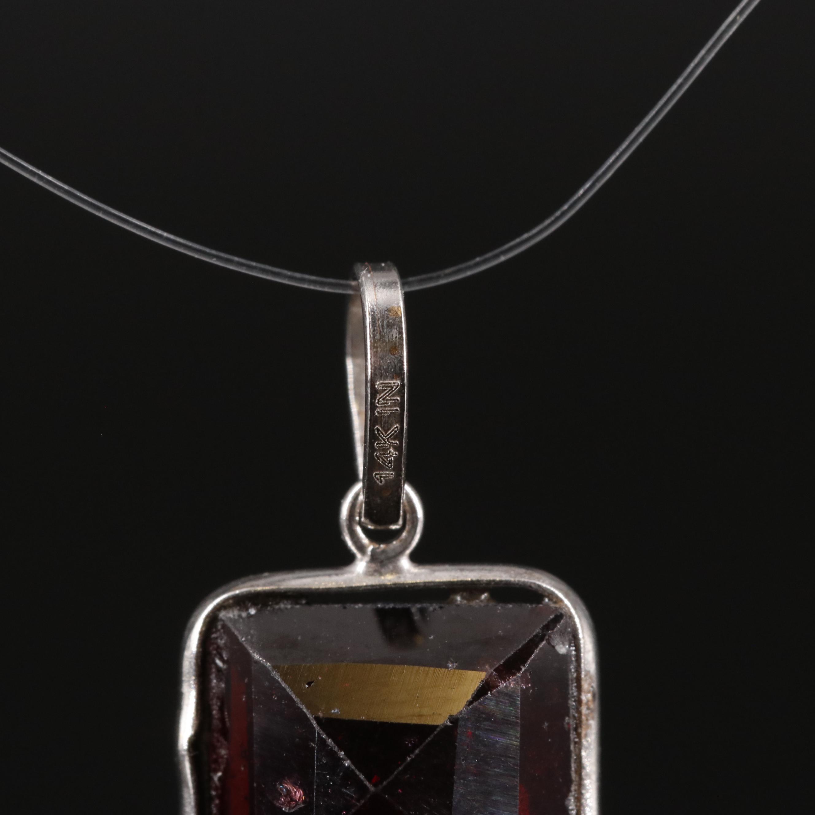 14K Square Garnet Pendant