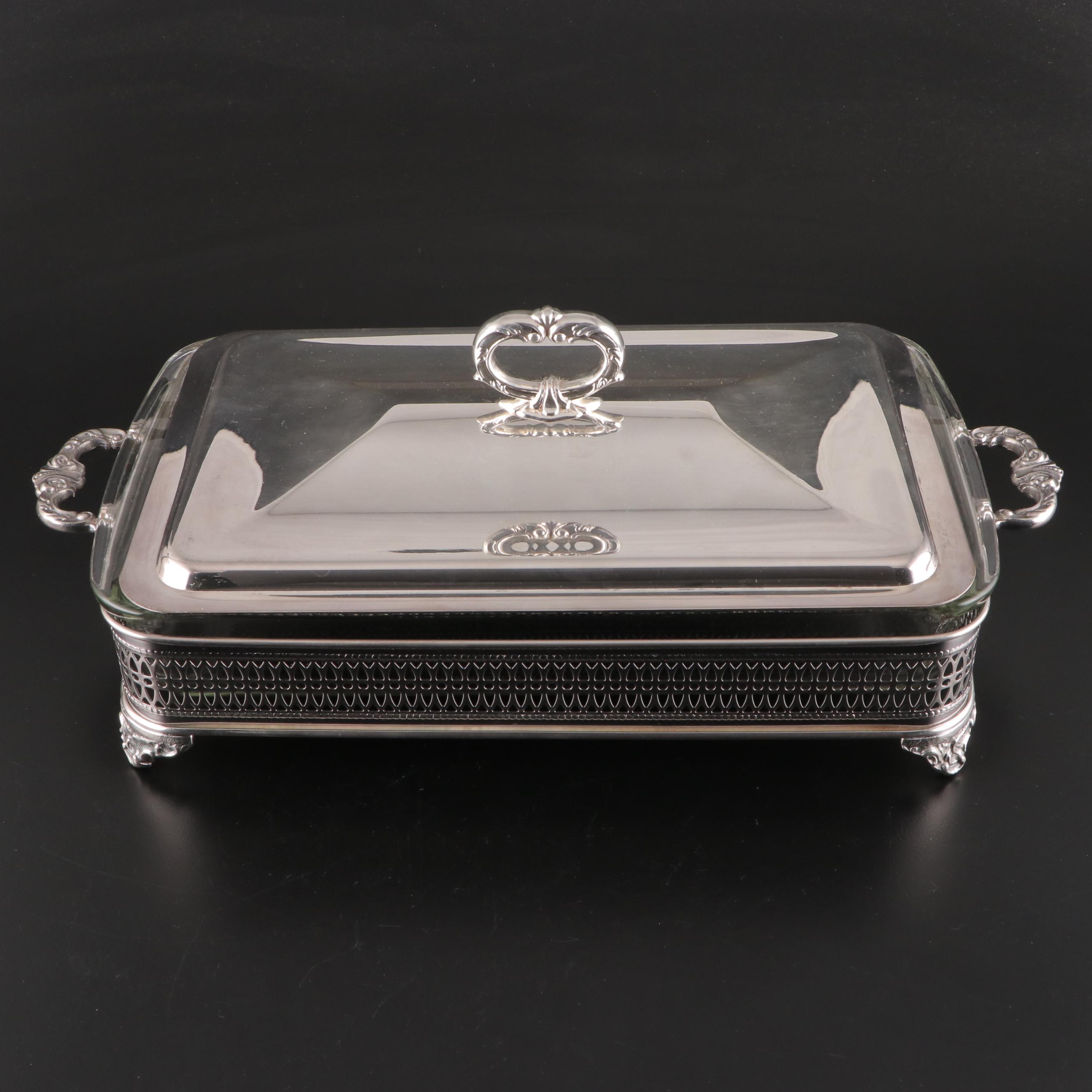 Silver Plate Chafing Dishes With Pyrex Glass Inserts, Late 20th Century