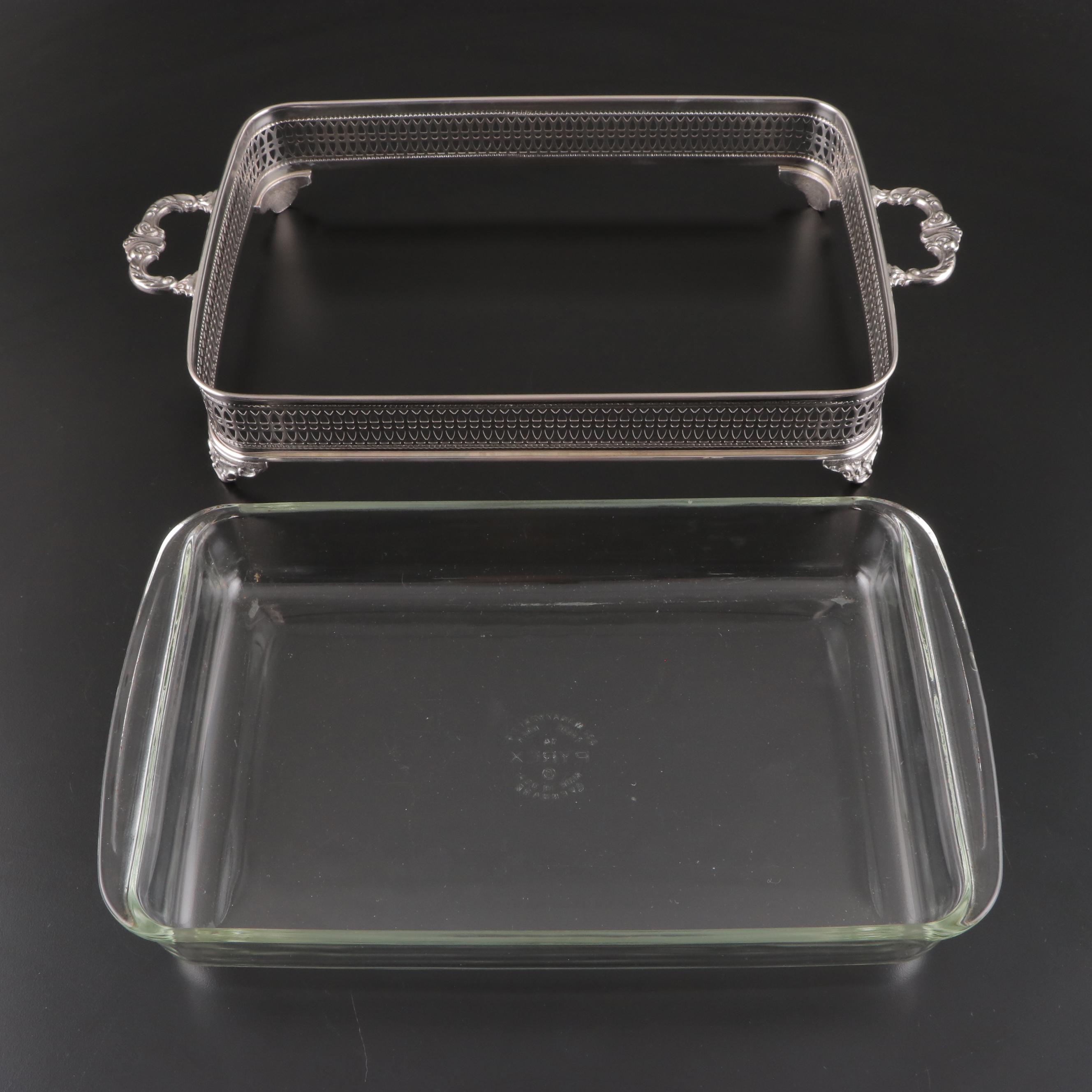 Silver Plate Chafing Dishes With Pyrex Glass Inserts, Late 20th Century