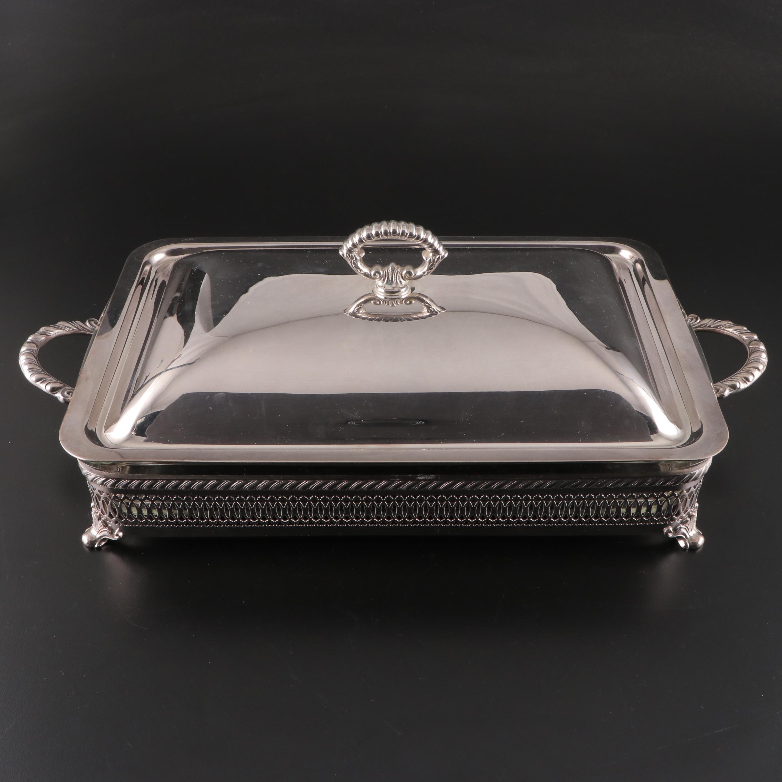 Silver Plate Chafing Dishes With Pyrex Glass Inserts, Late 20th Century