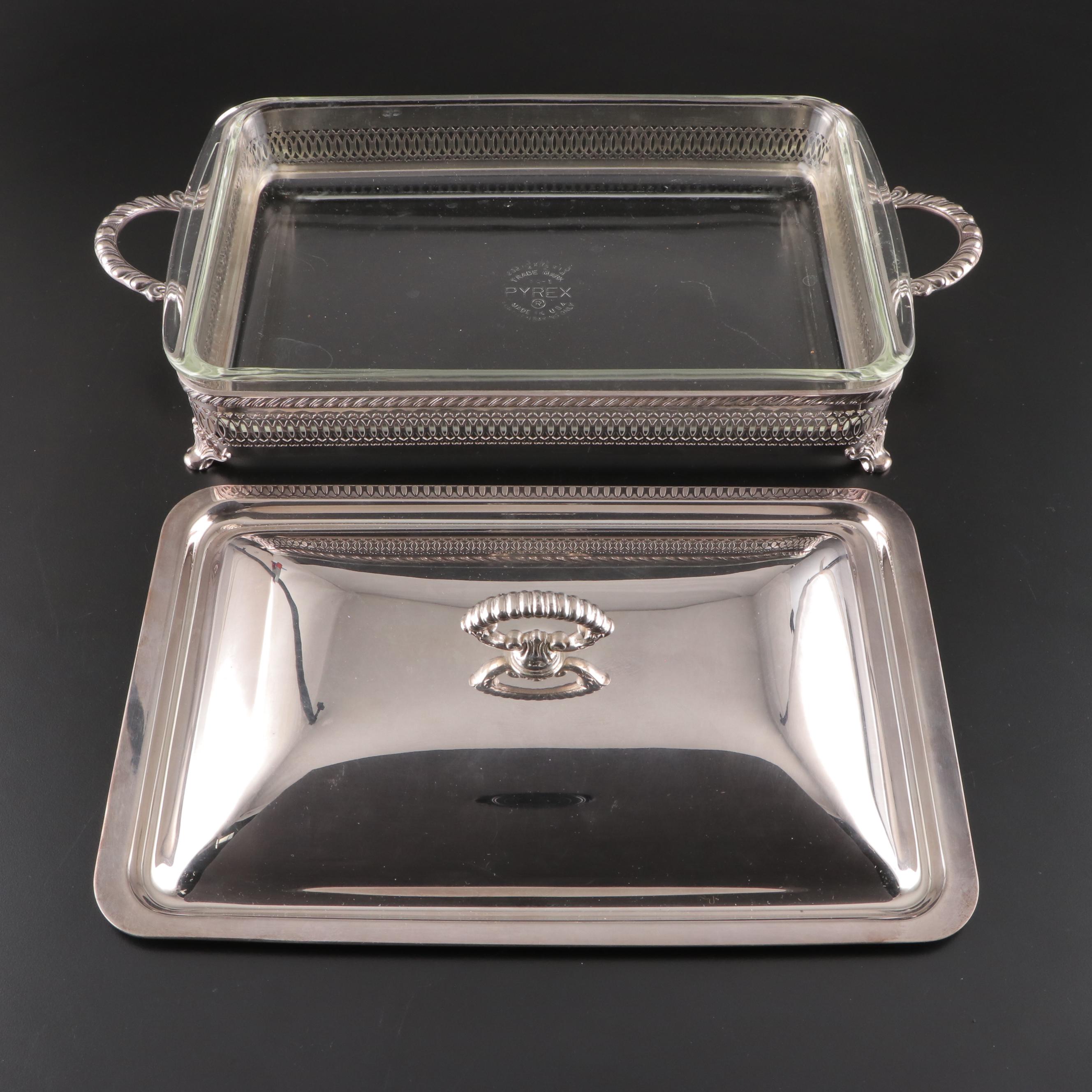Silver Plate Chafing Dishes With Pyrex Glass Inserts, Late 20th Century