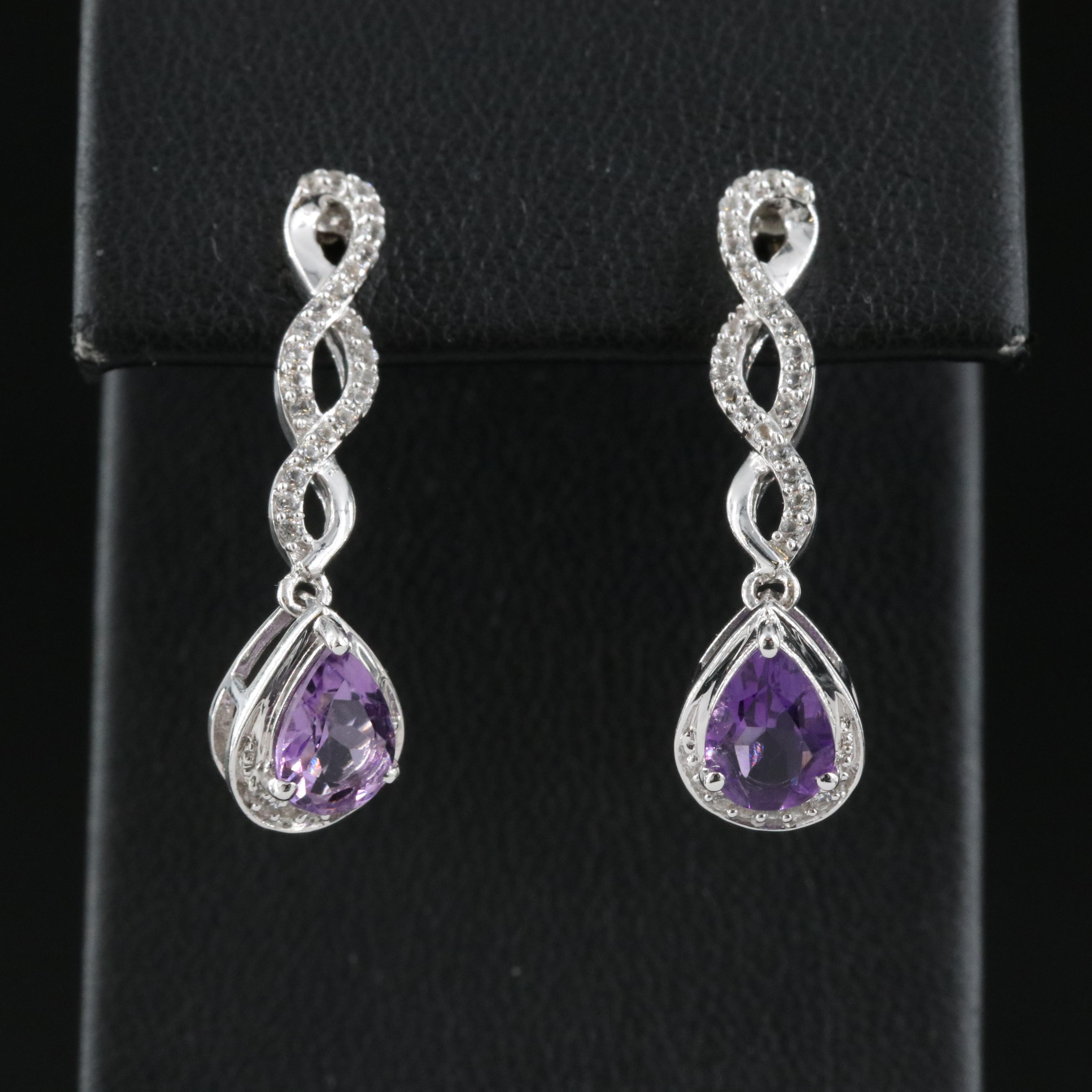 Sterling Silver Amethyst and Sapphire Earrings