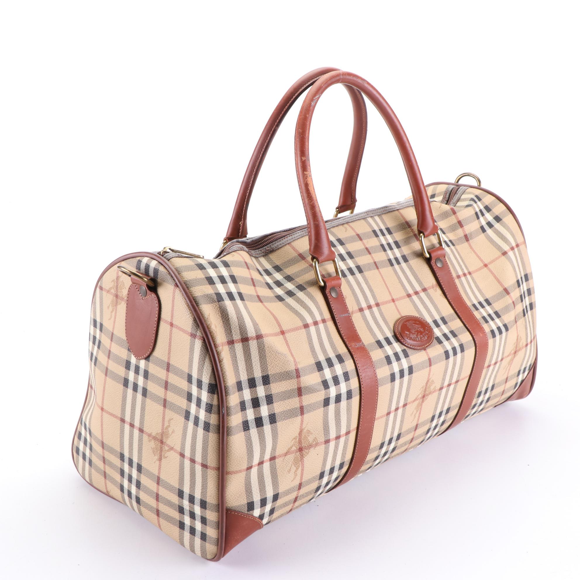 Burberrys Boston Bag in Haymarket Check Coated Canvas and Leather