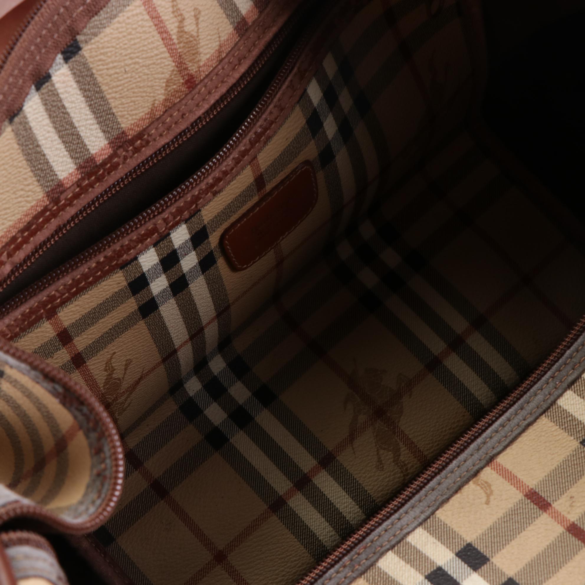 Burberrys Boston Bag in Haymarket Check Coated Canvas and Leather