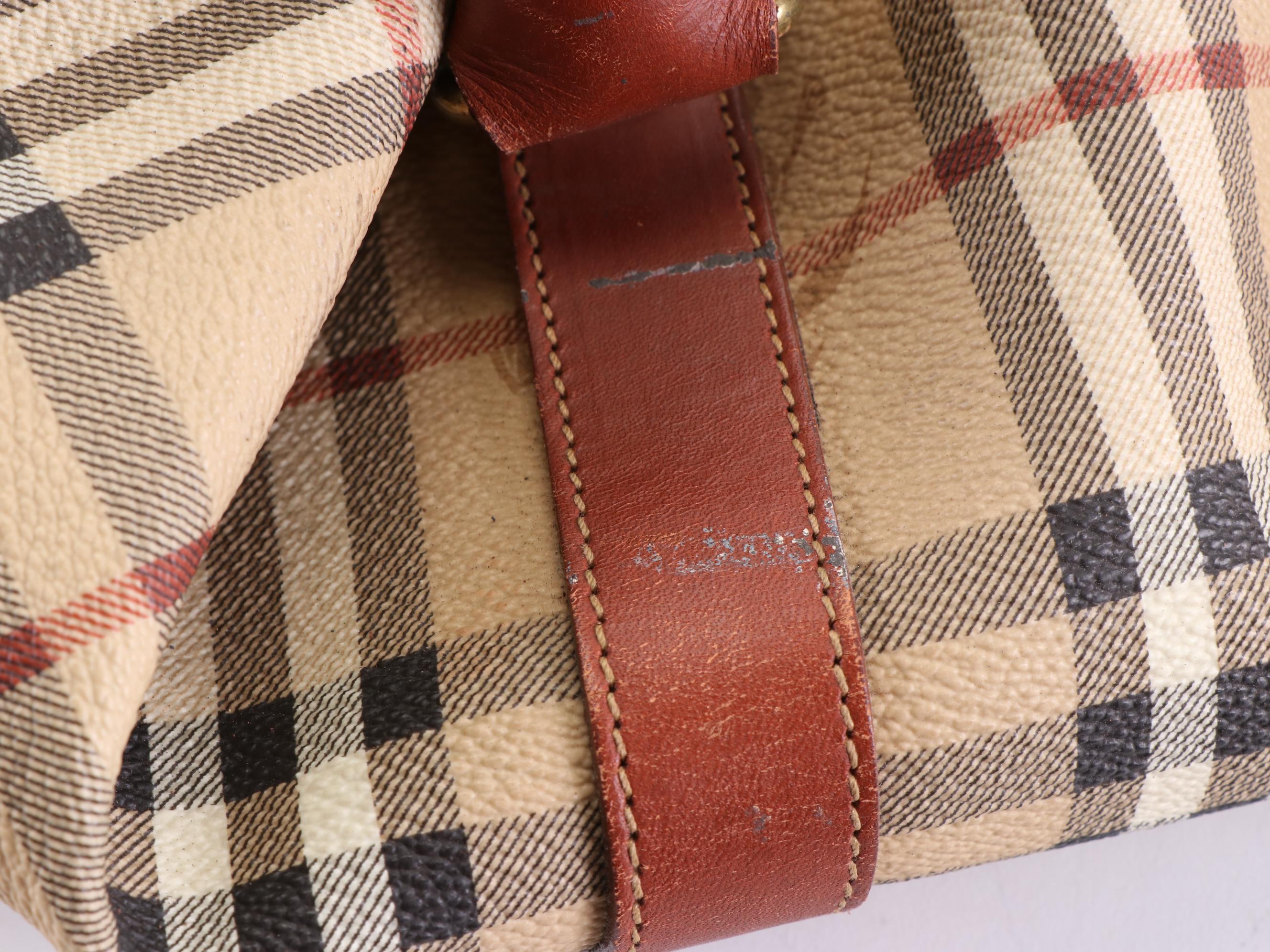 Burberrys Boston Bag in Haymarket Check Coated Canvas and Leather