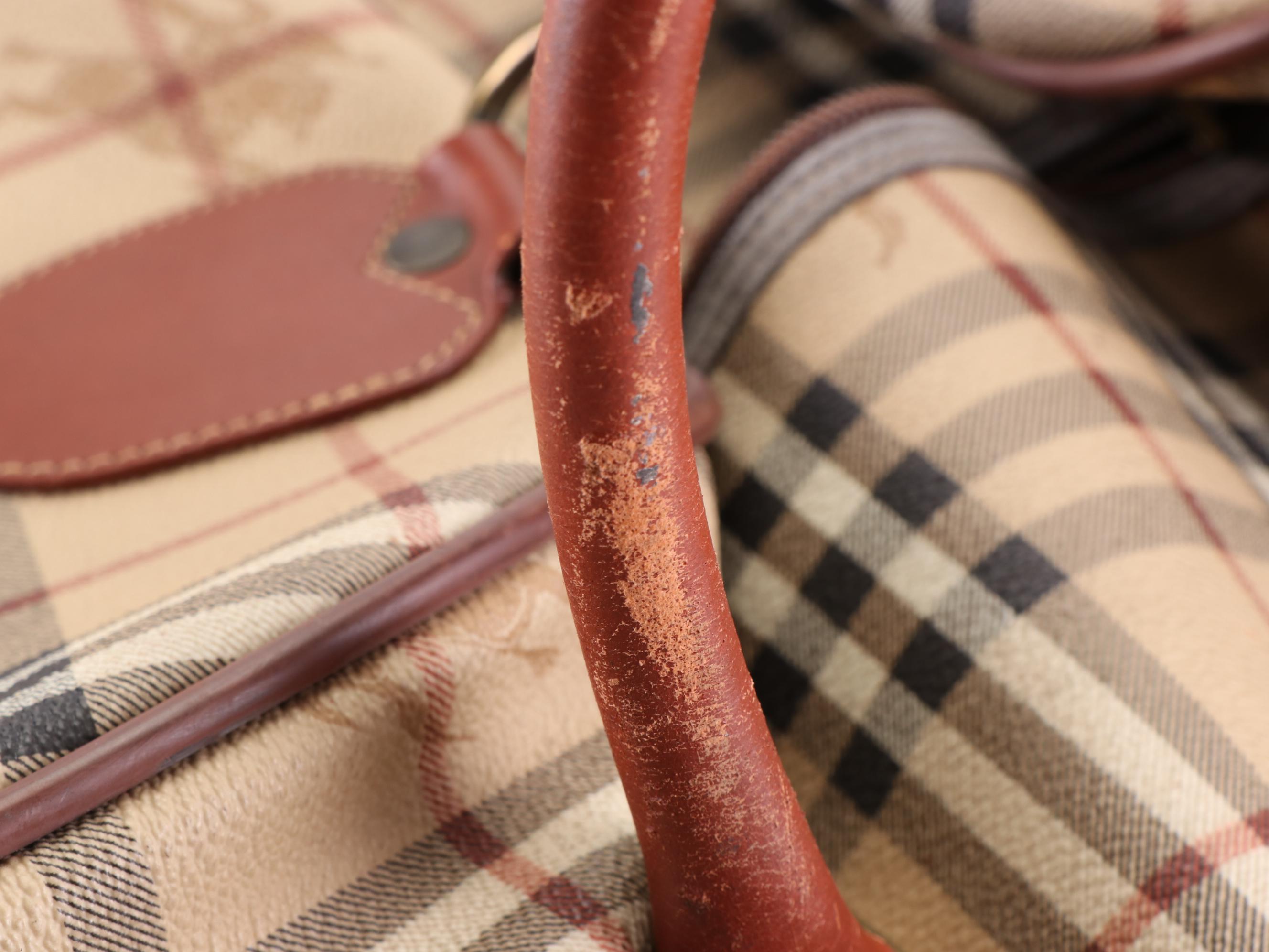 Burberrys Boston Bag in Haymarket Check Coated Canvas and Leather