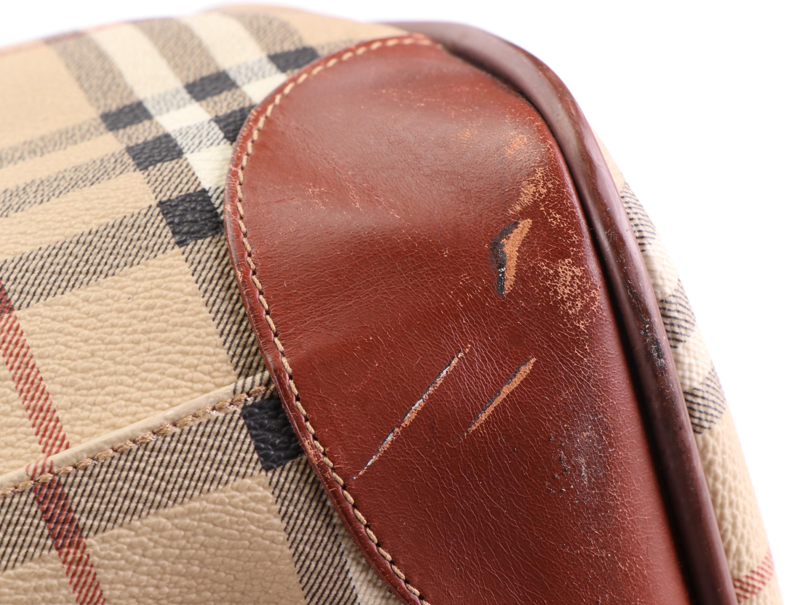 Burberrys Boston Bag in Haymarket Check Coated Canvas and Leather