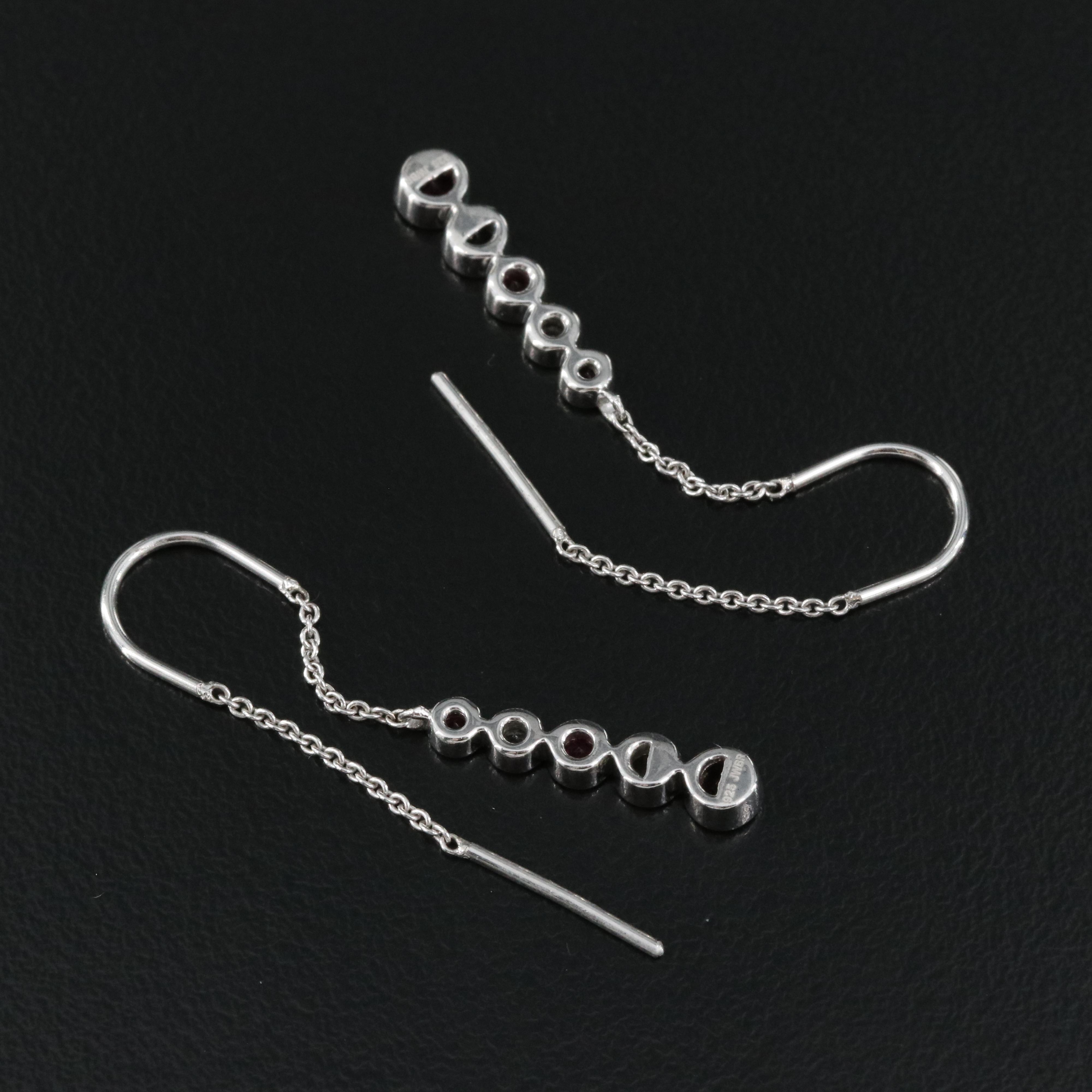 Sterling Silver Ruby and Sapphire Threader Earrings