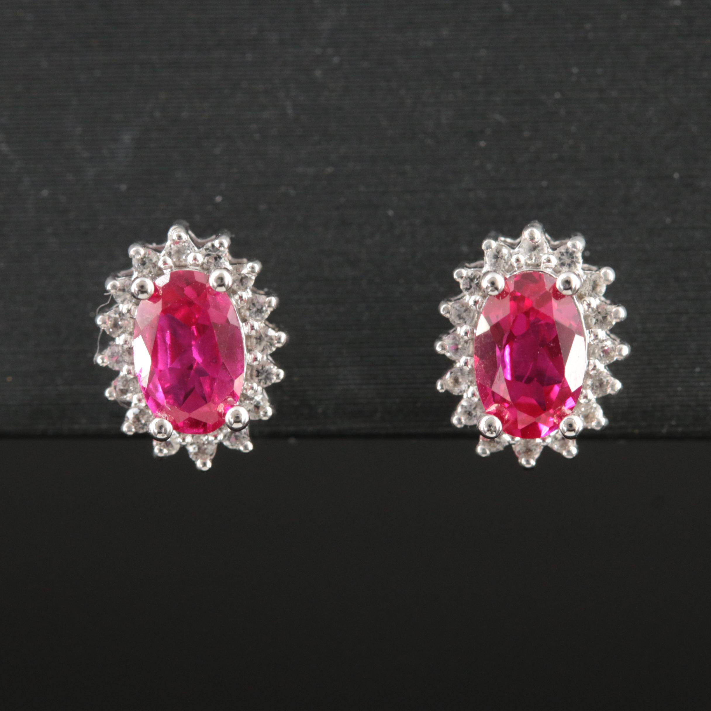Sterling Ruby and Topaz Stud Earrings