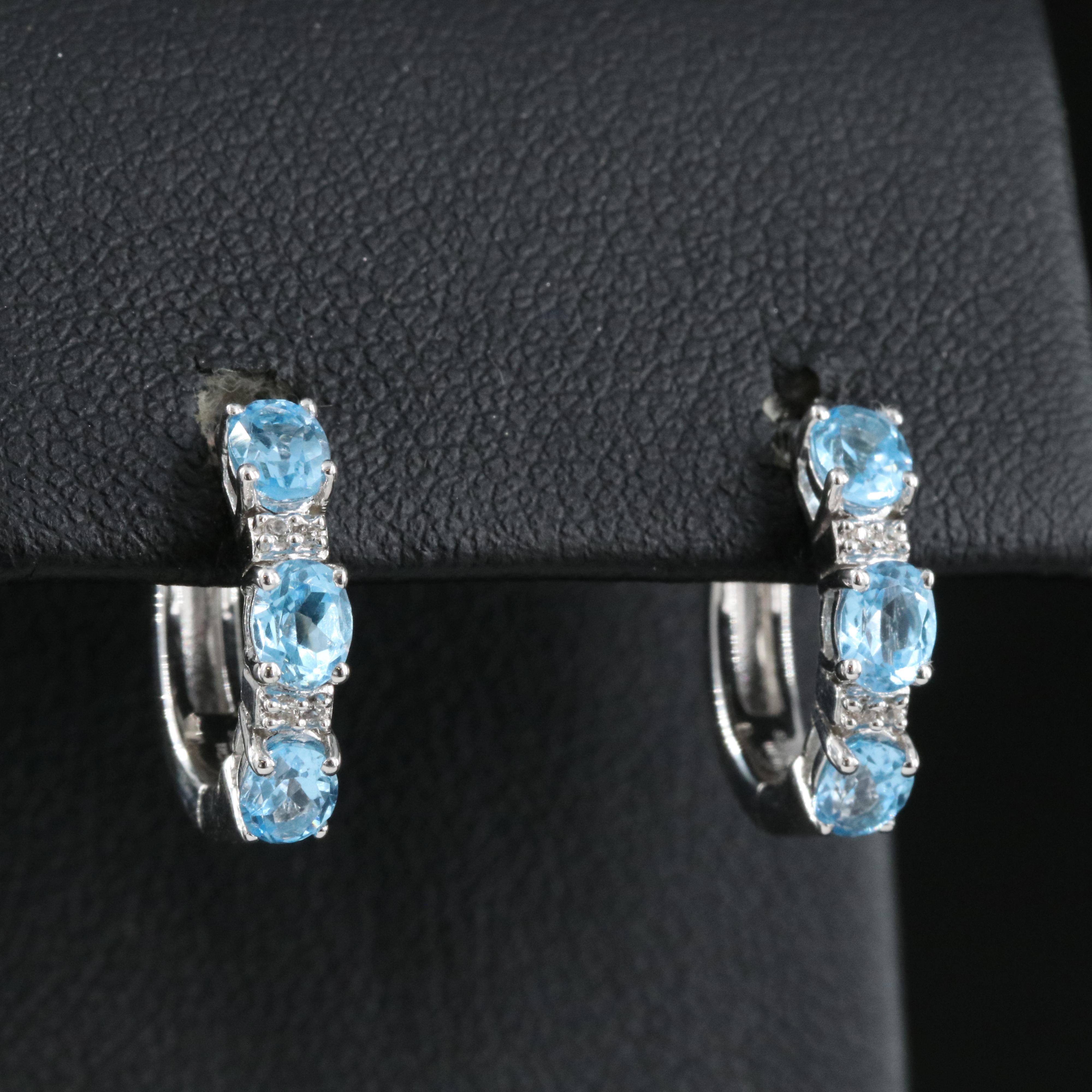 Sterling Swiss Blue Topaz and Sapphire Huggie Hoop Earrings