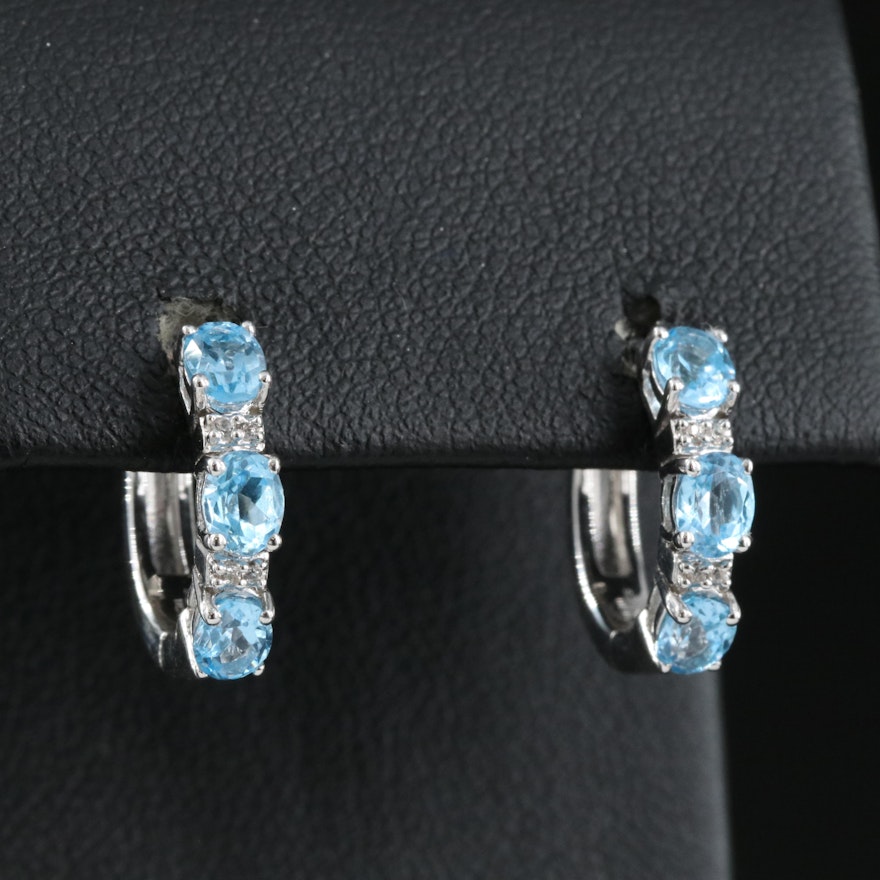 Sterling Swiss Blue Topaz and Sapphire Huggie Hoop Earrings