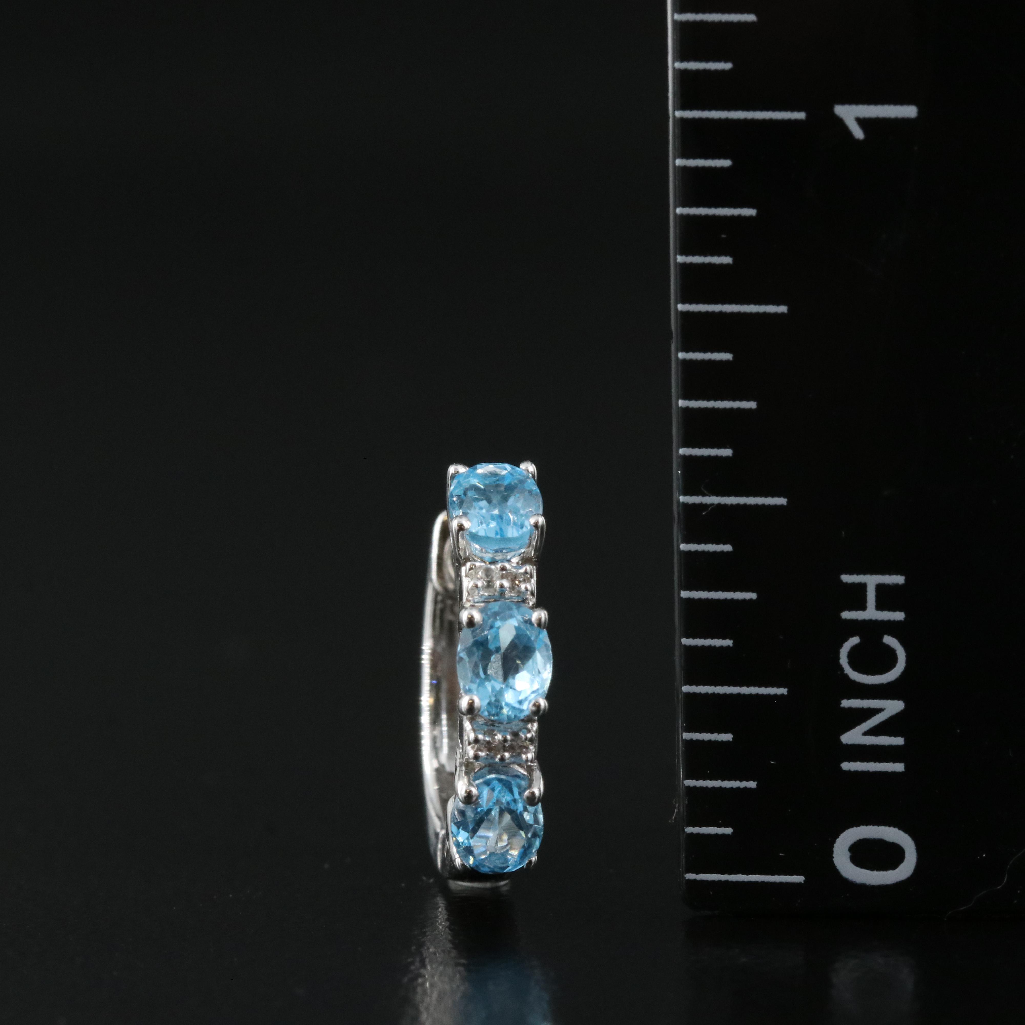 Sterling Swiss Blue Topaz and Sapphire Huggie Hoop Earrings