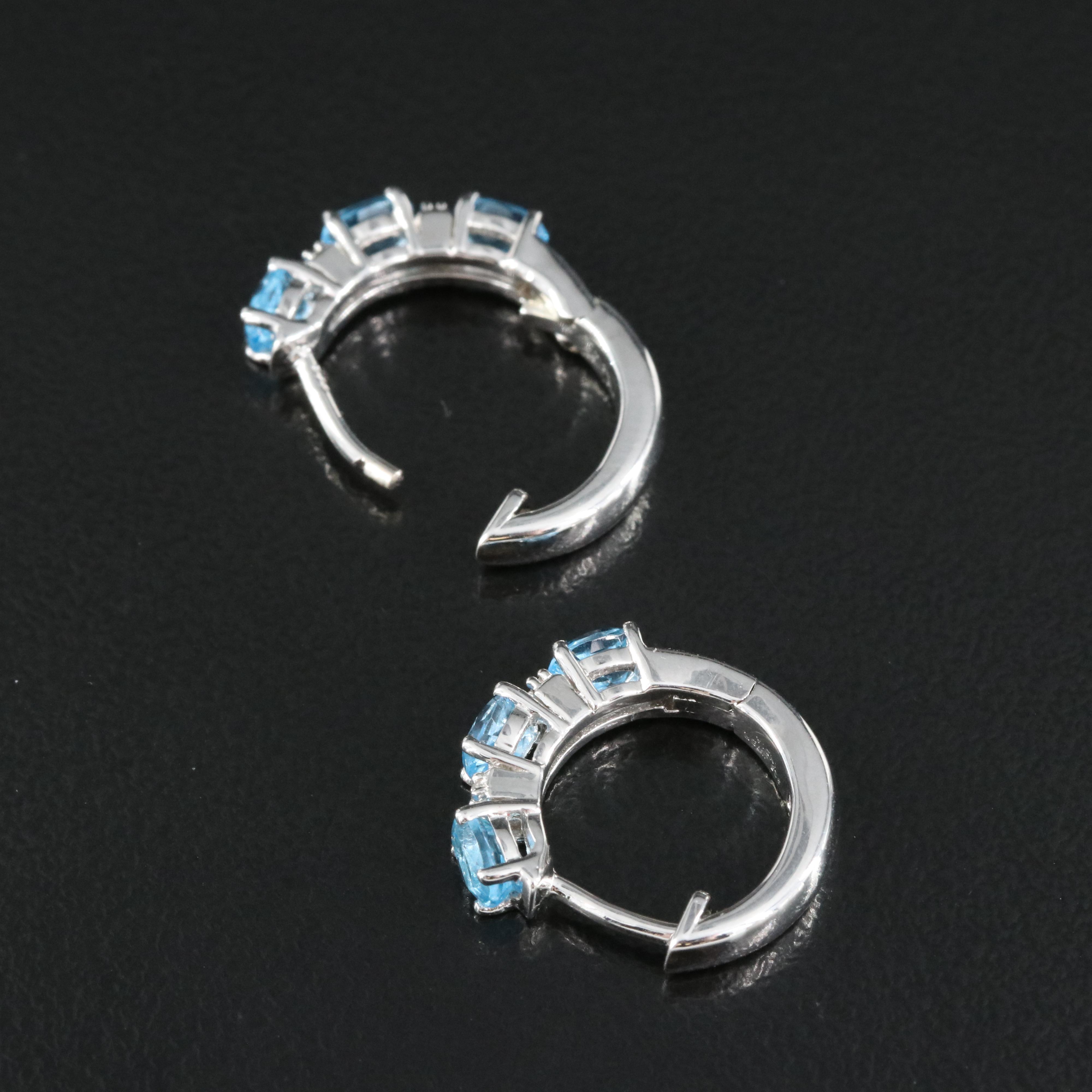 Sterling Swiss Blue Topaz and Sapphire Huggie Hoop Earrings