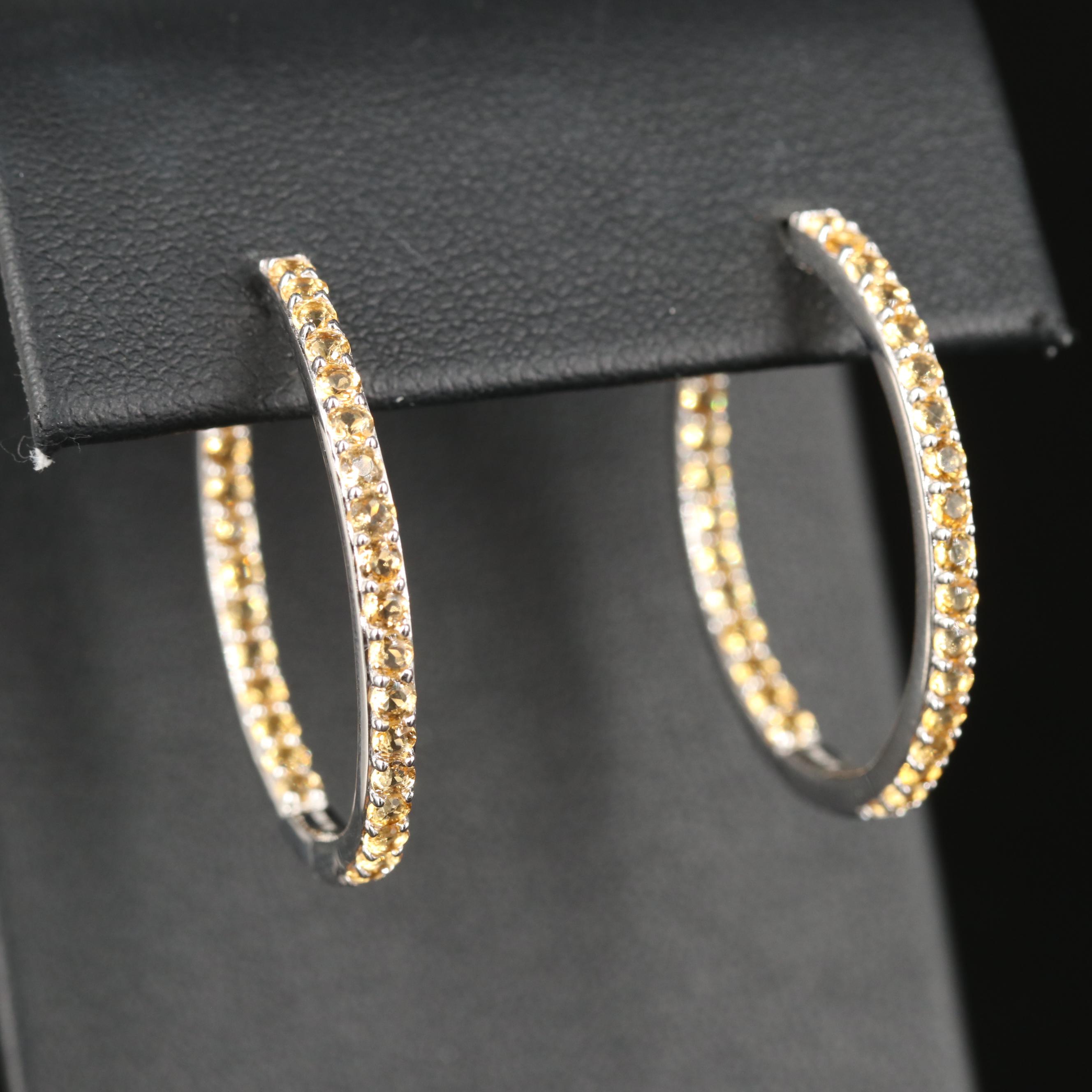 Sterling Citrine Inside-Out Hoop Earrings