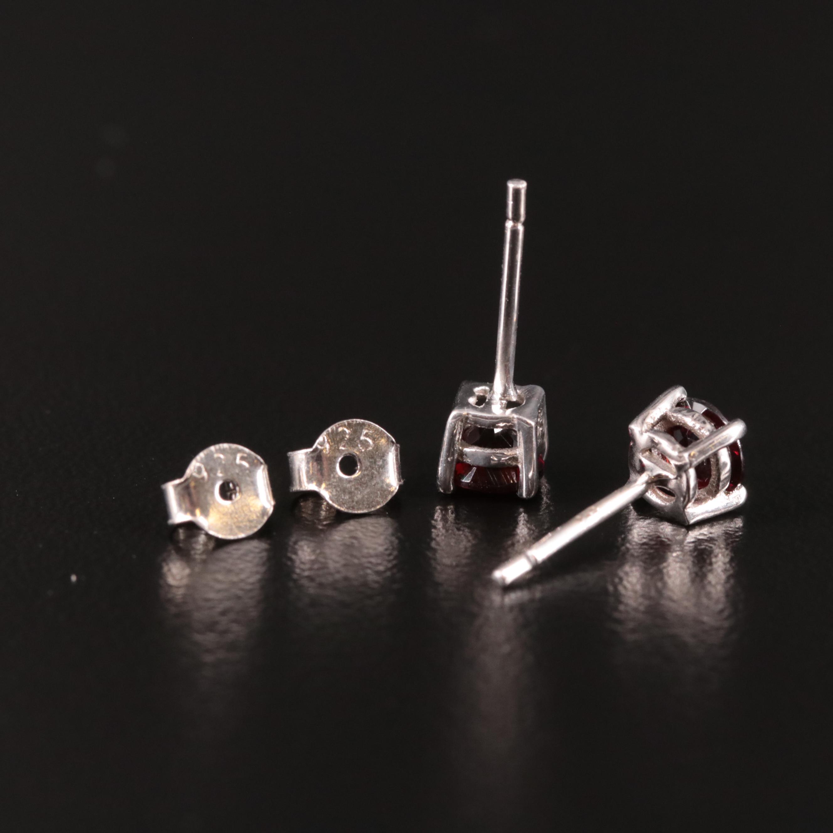 Sterling Silver Garnet Stud Earrings