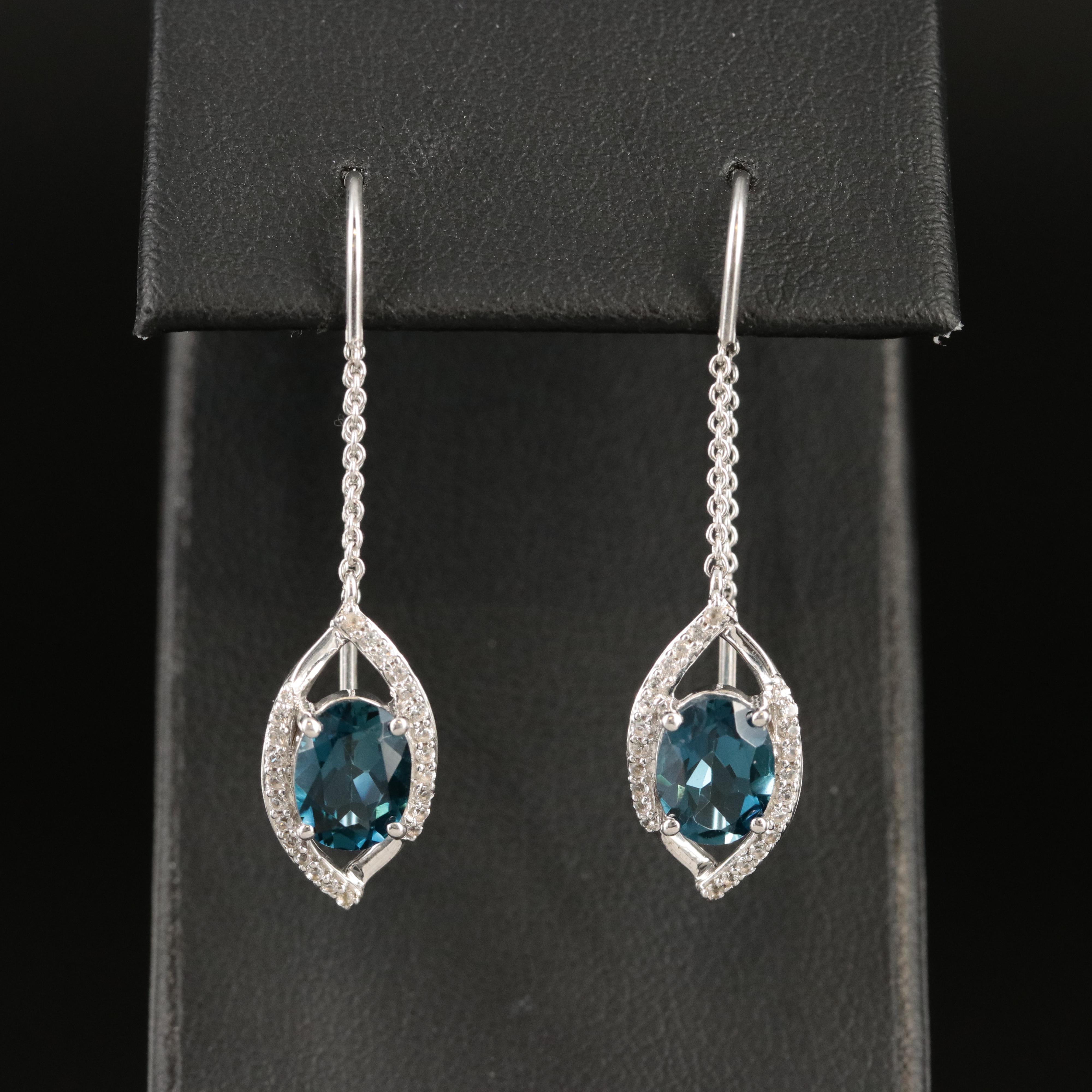 Sterling Topaz and Sapphire Threaded Dangle Earrings