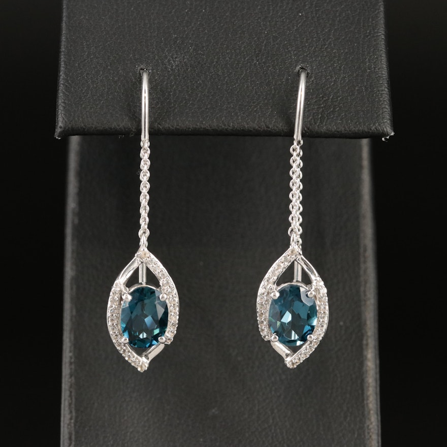 Sterling Topaz and Sapphire Threaded Dangle Earrings