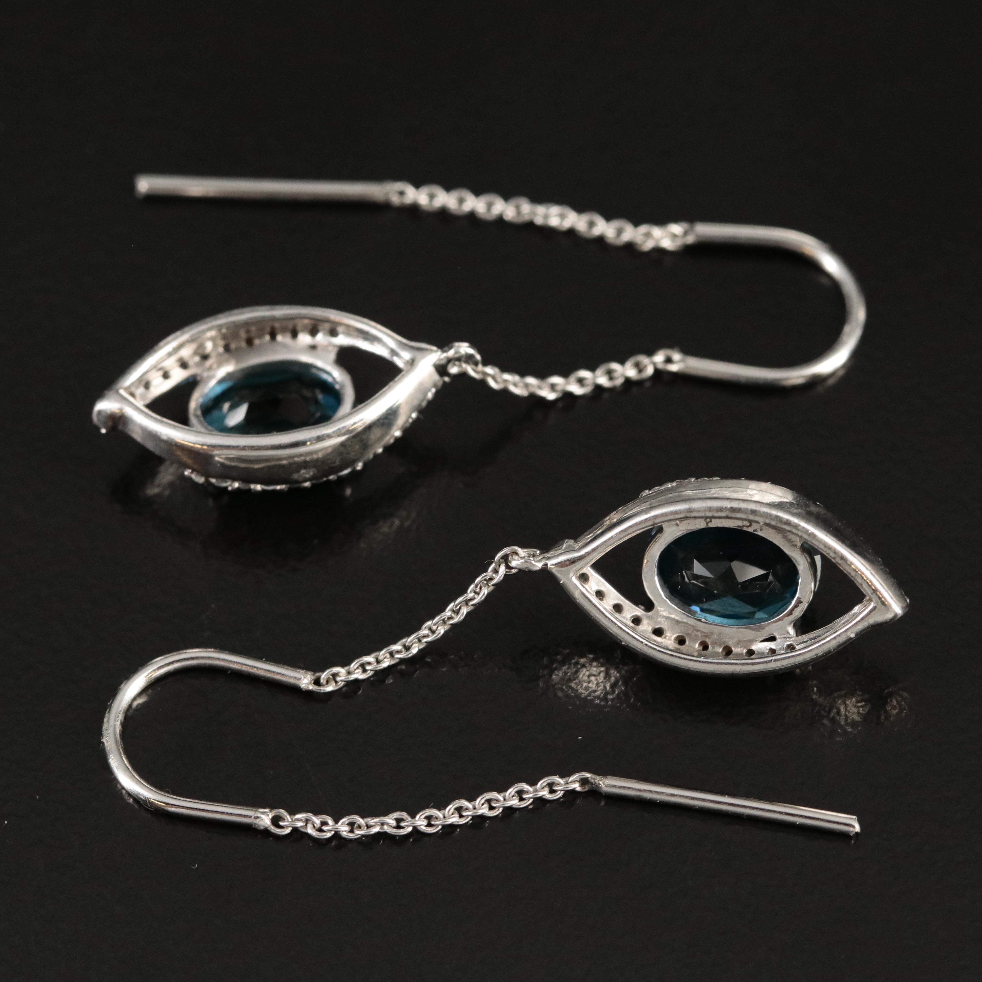 Sterling Topaz and Sapphire Threaded Dangle Earrings