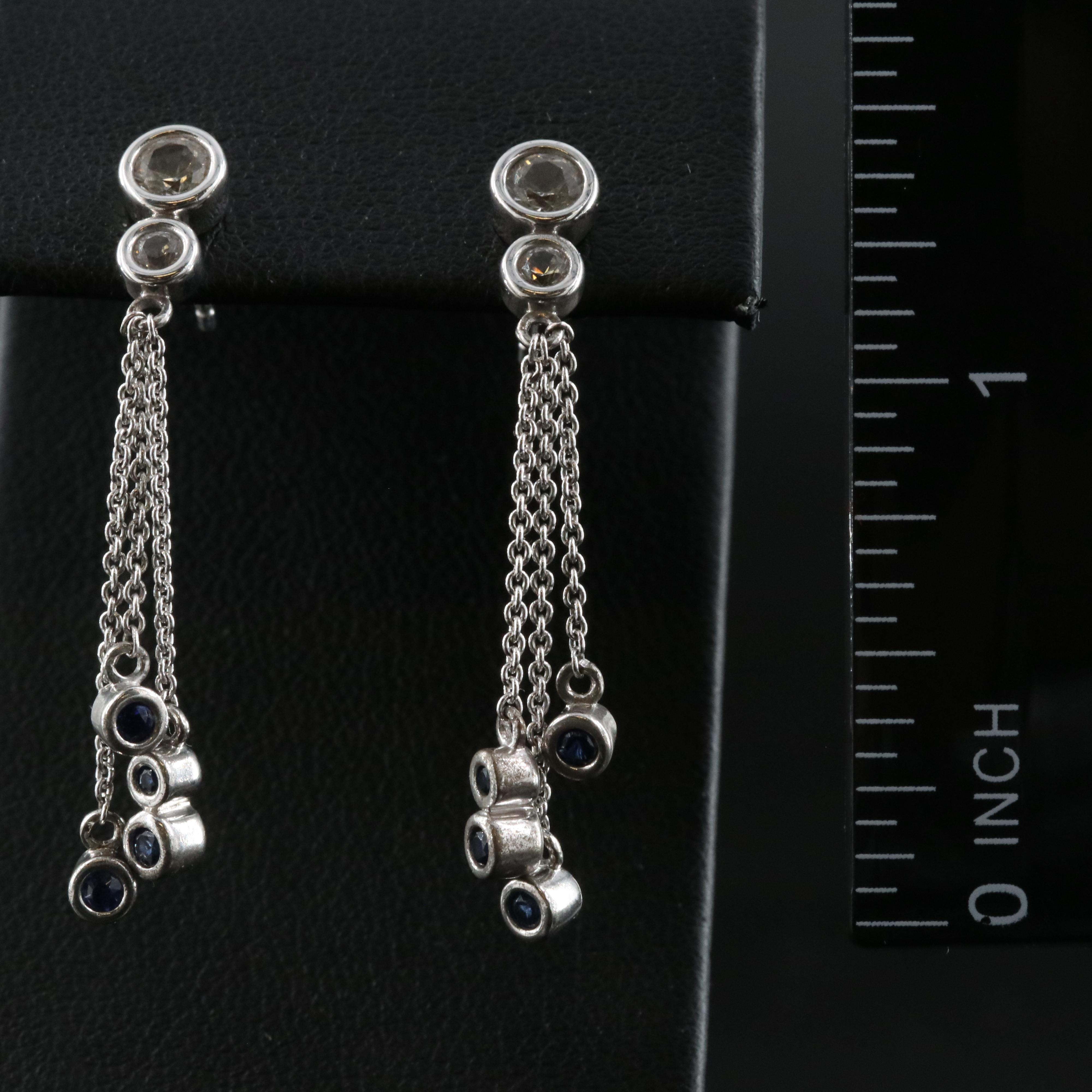 Sterling Sapphire and Lab Grown Sapphire Dangle Earrings