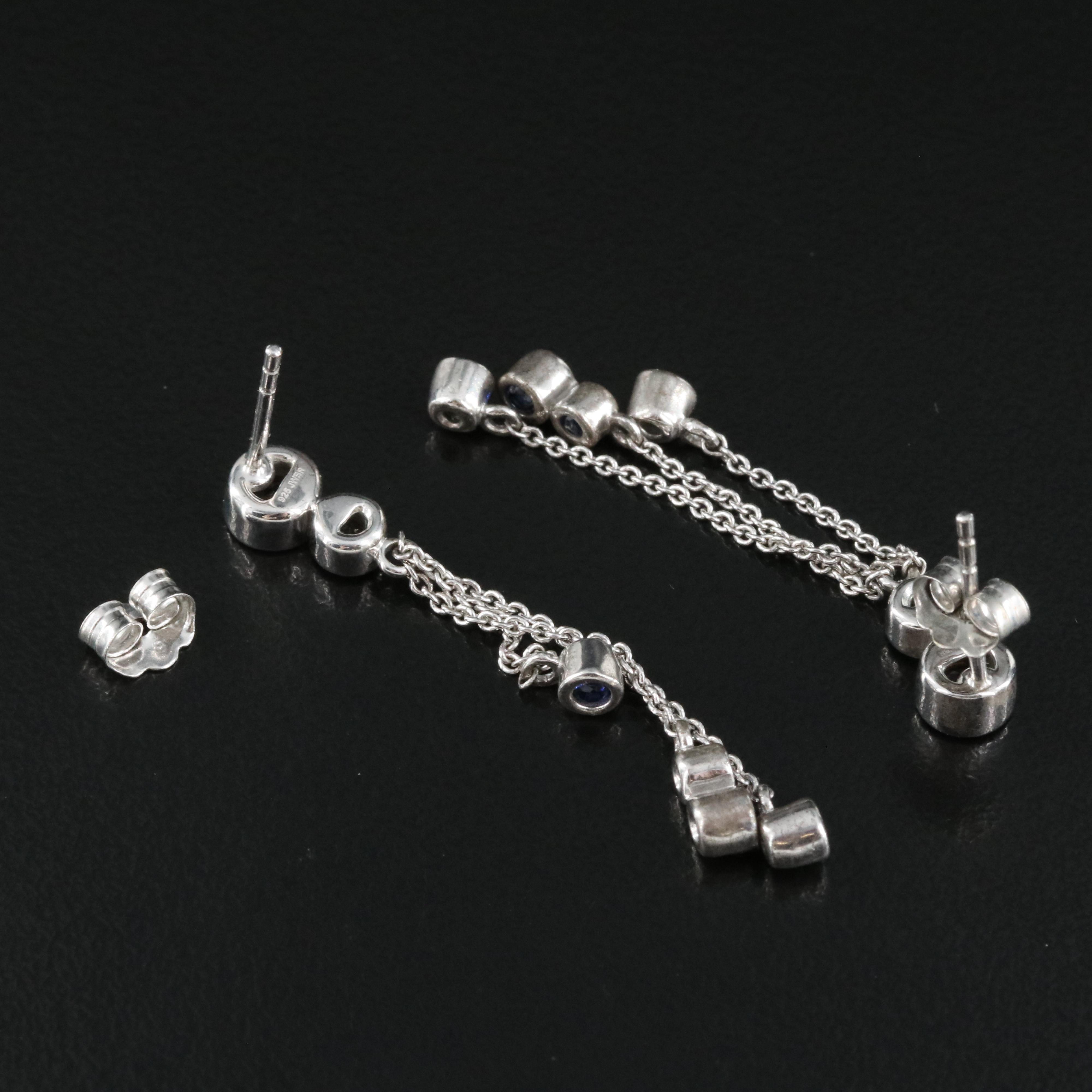 Sterling Sapphire and Lab Grown Sapphire Dangle Earrings