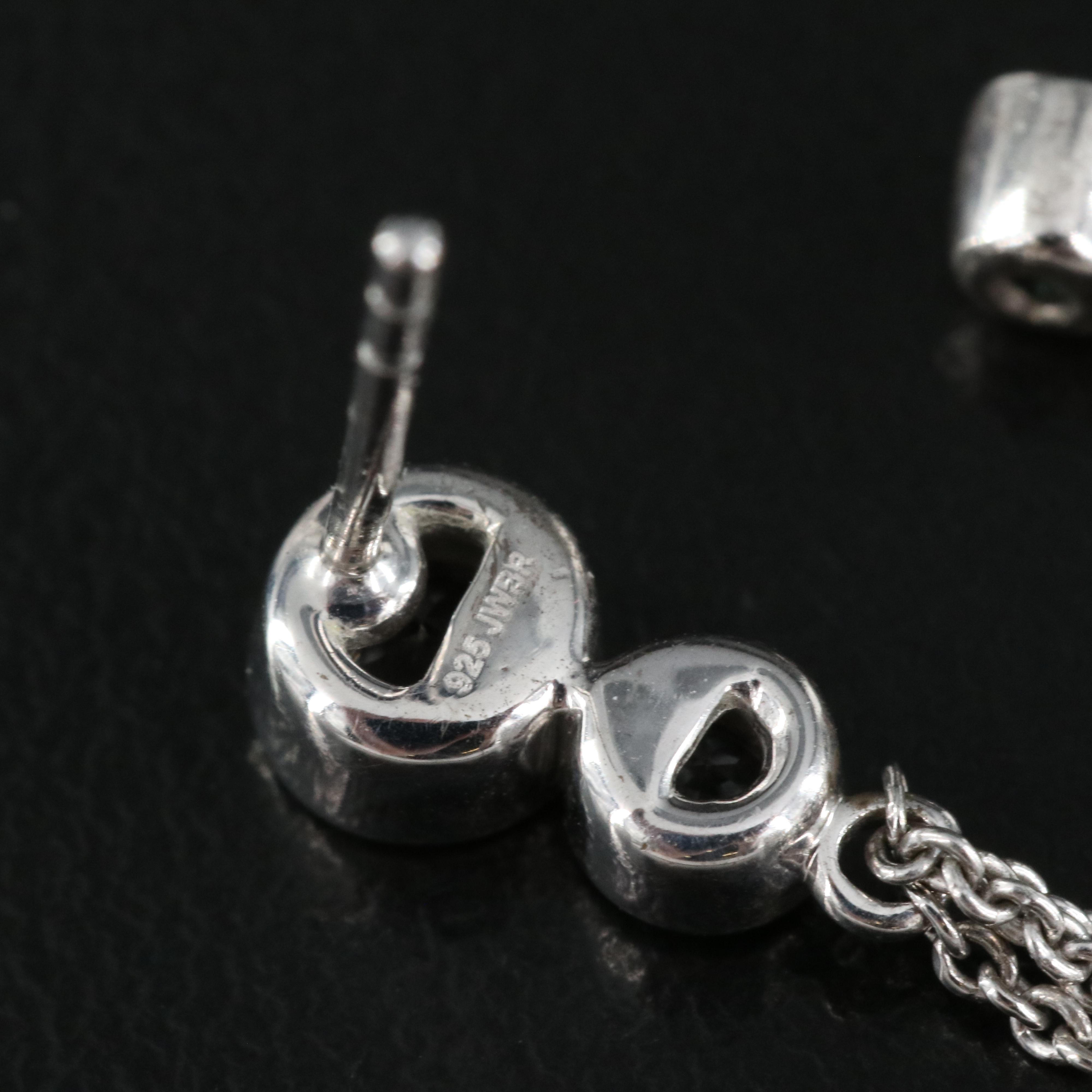 Sterling Sapphire and Lab Grown Sapphire Dangle Earrings