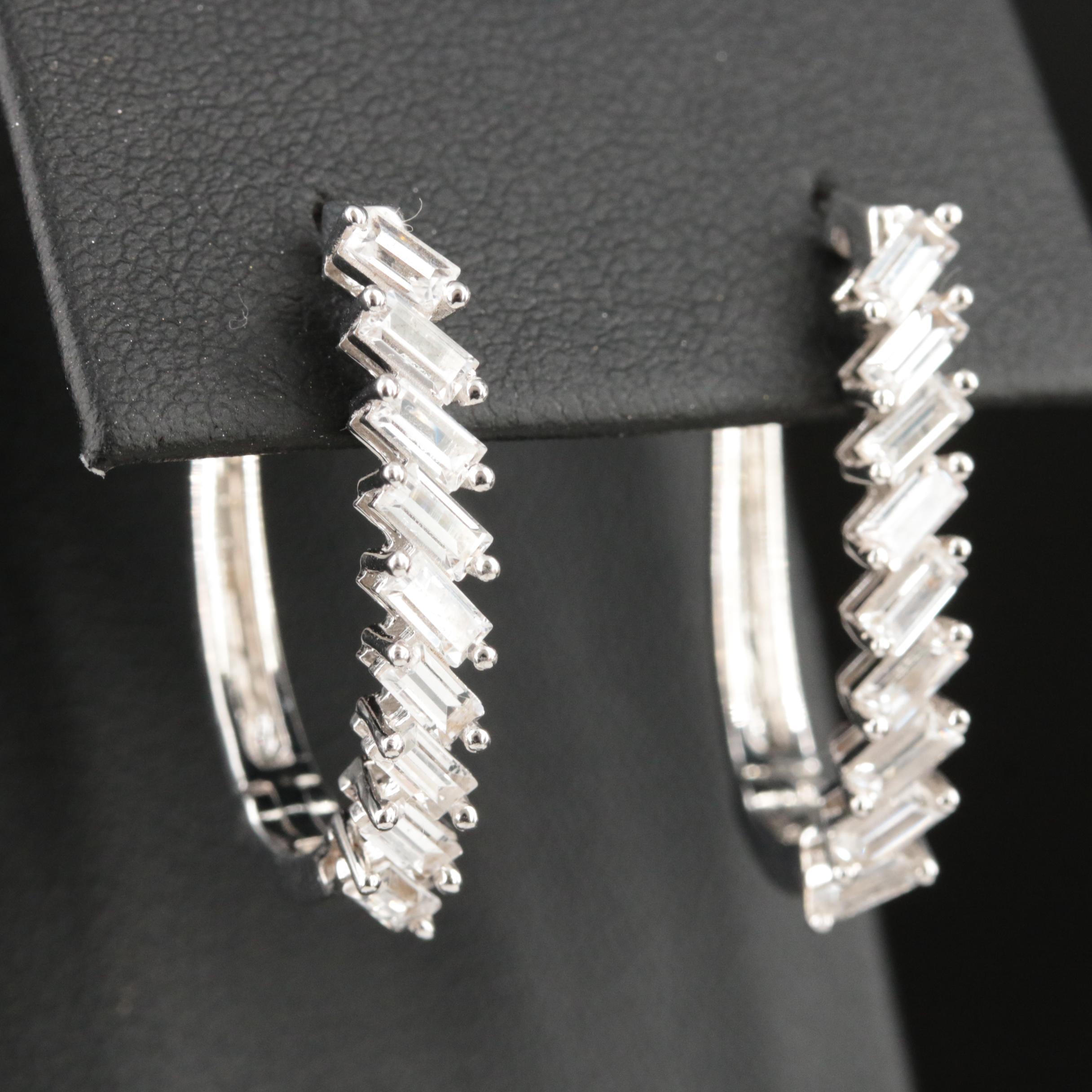 Sterling White Sapphire Oval Hoop Earrings