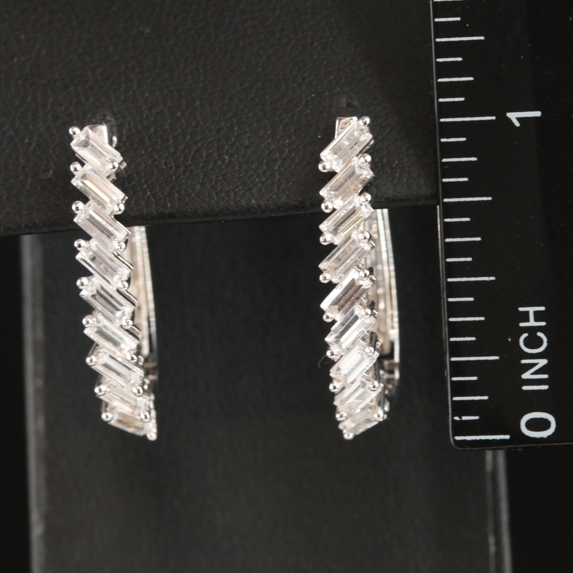 Sterling White Sapphire Oval Hoop Earrings