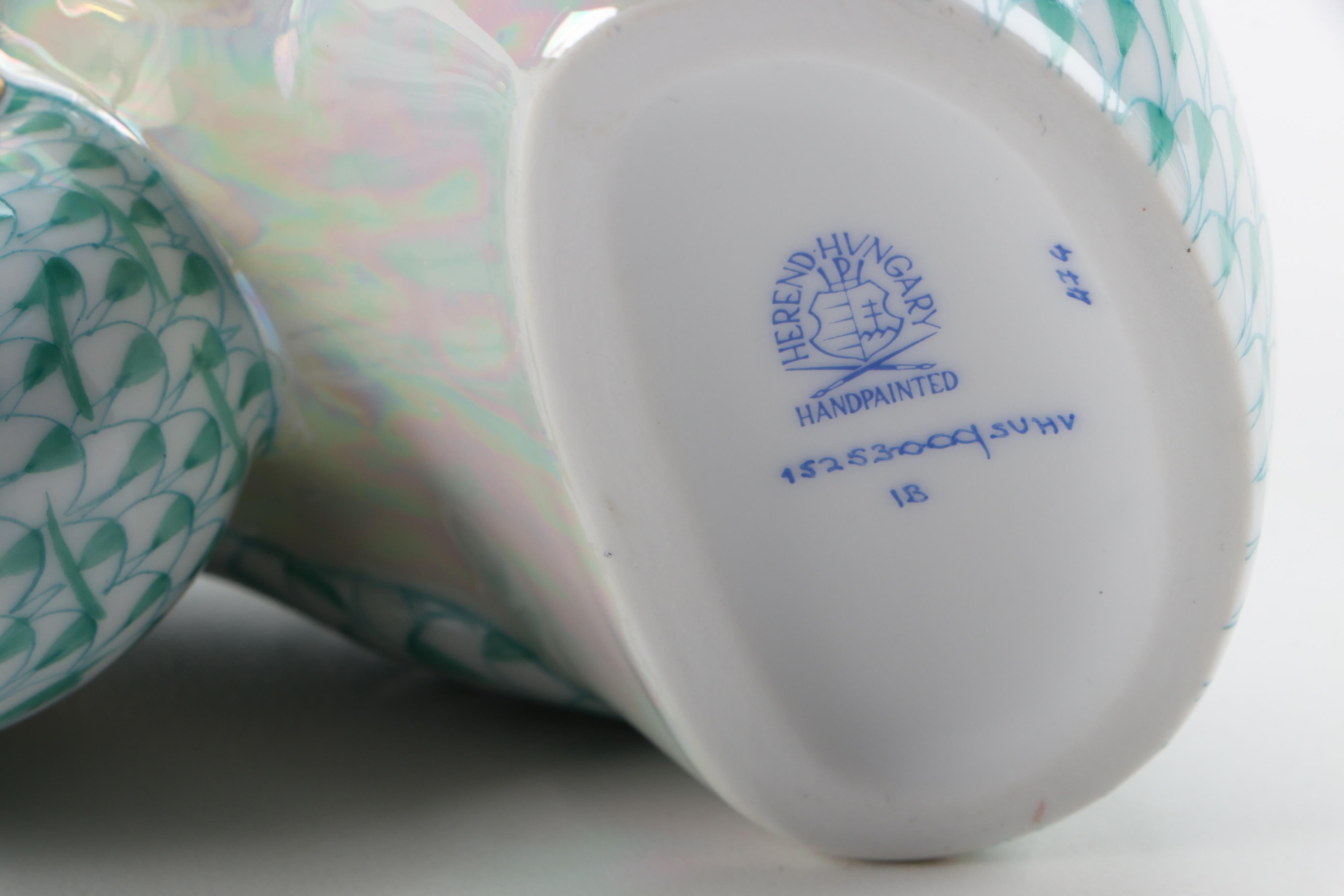 Herend Green Fishnet With Gold "Nautilus Shell" Porcelain Figurine