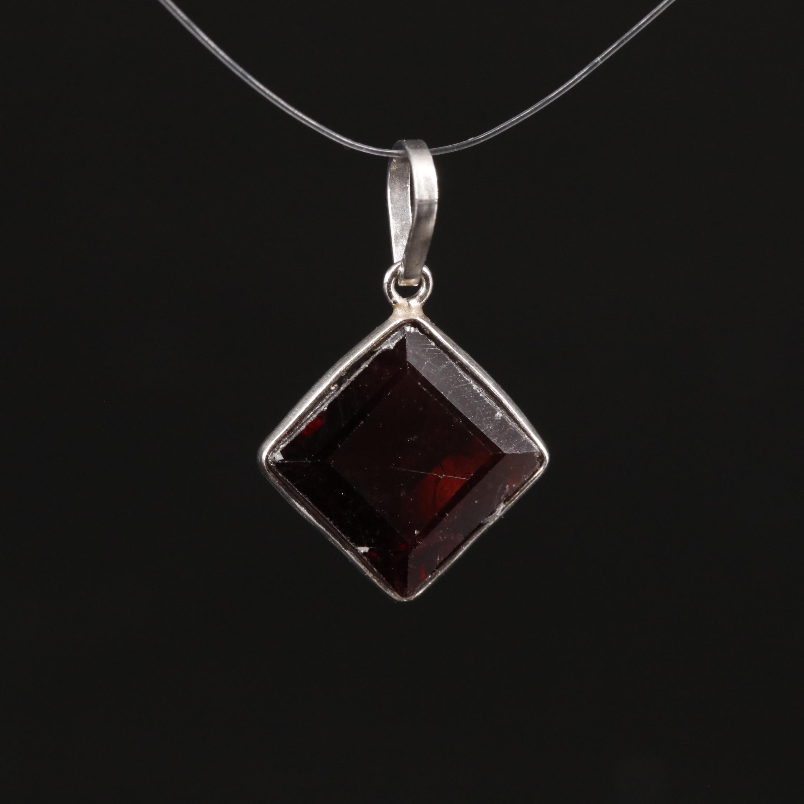 14K Square Garnet Pendant