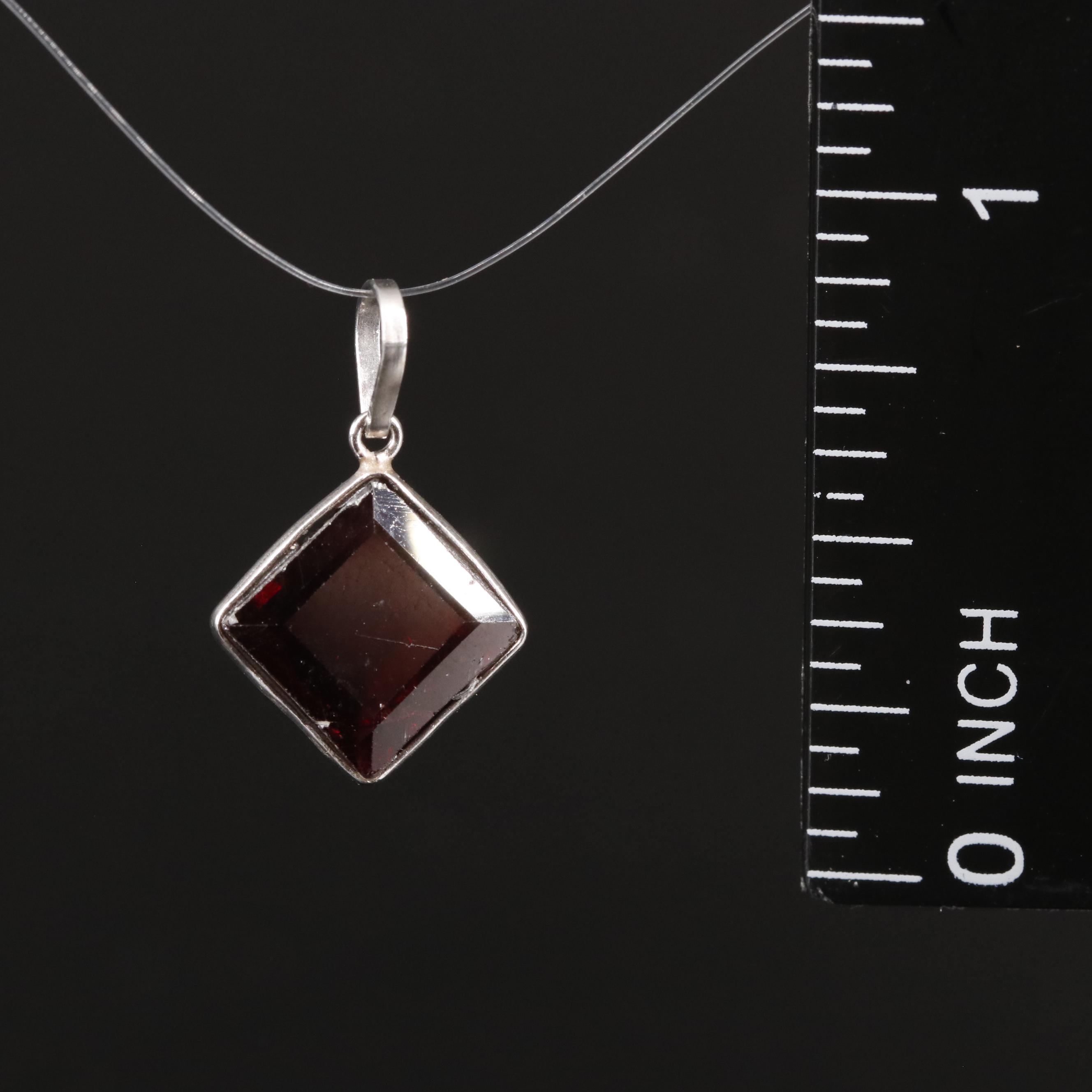 14K Square Garnet Pendant