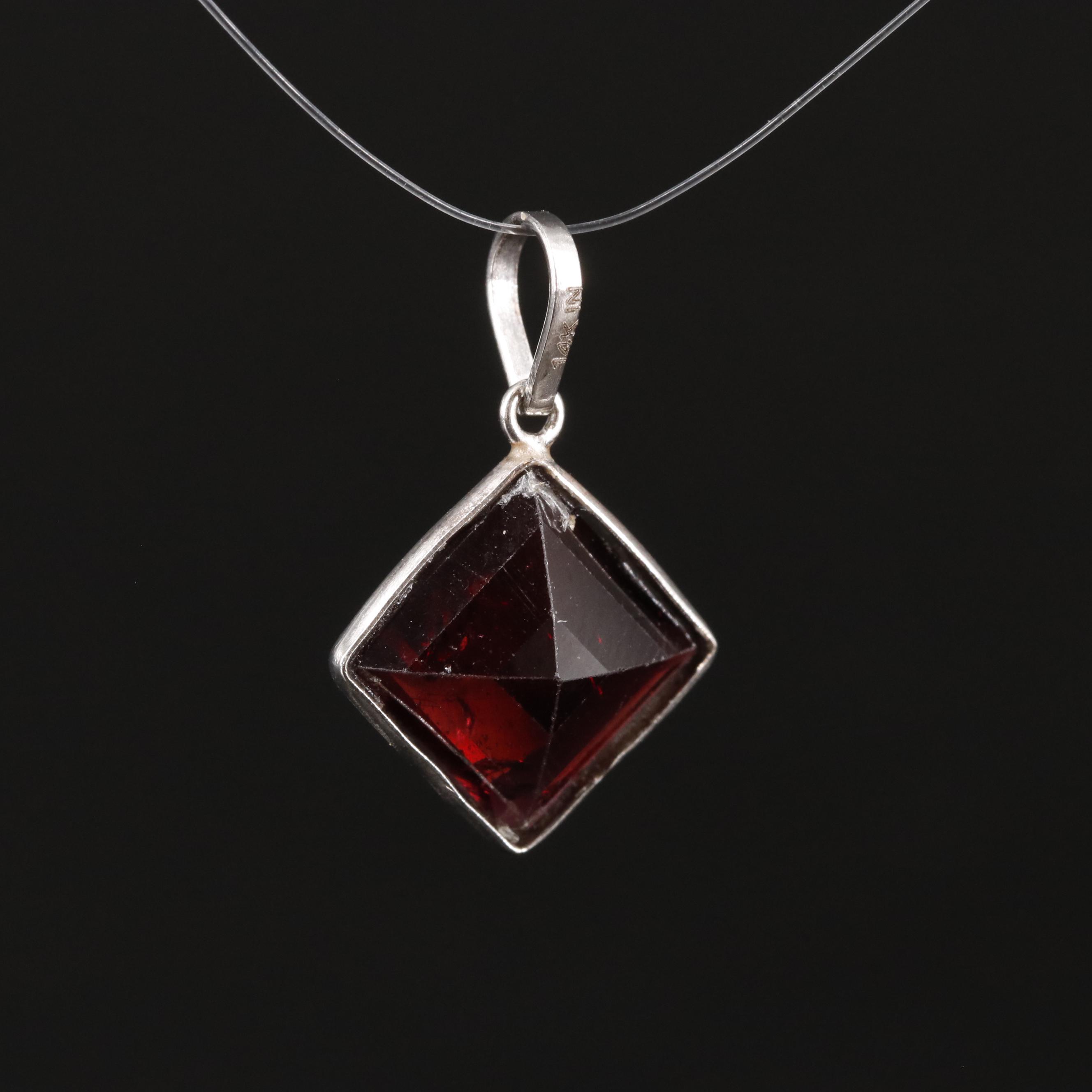 14K Square Garnet Pendant