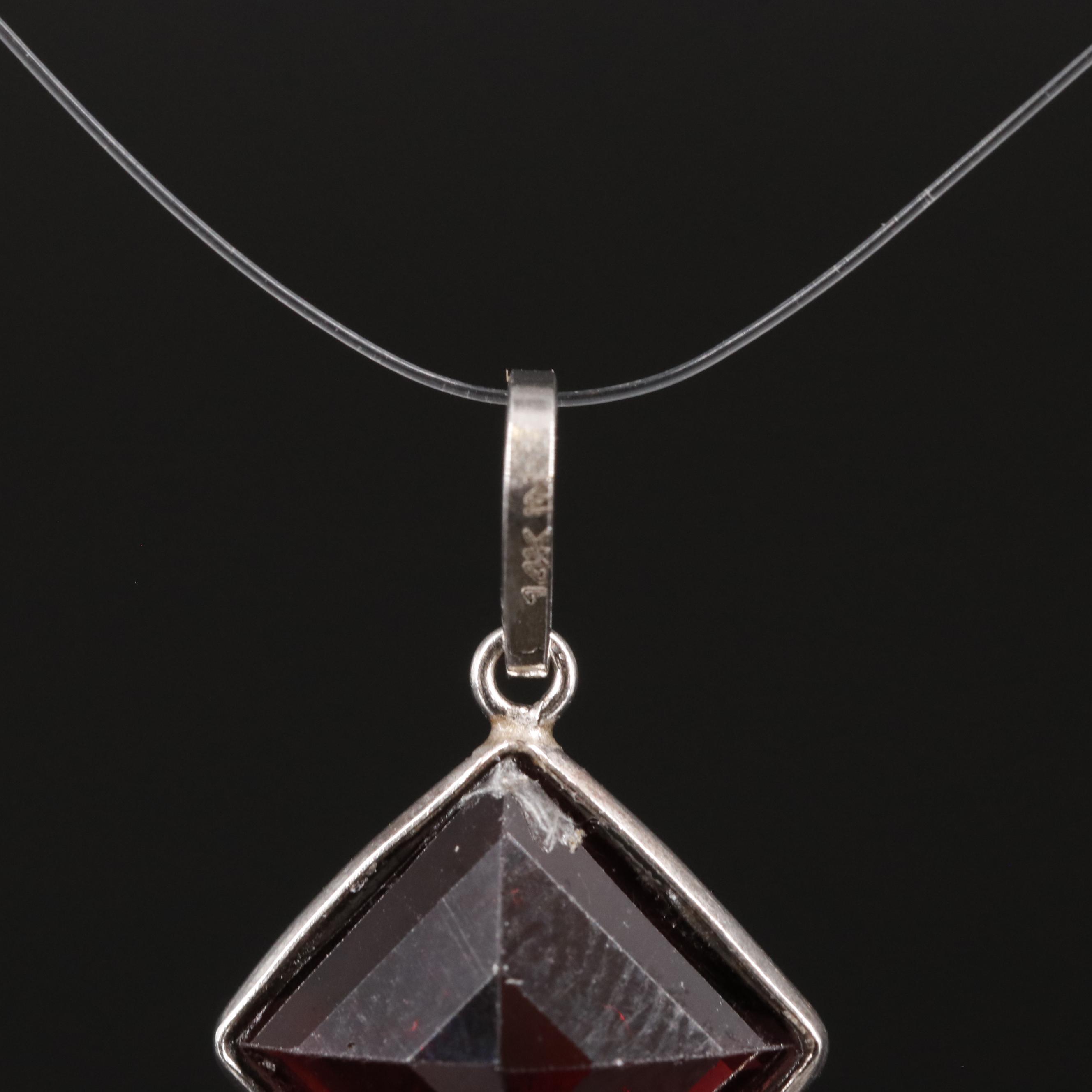 14K Square Garnet Pendant