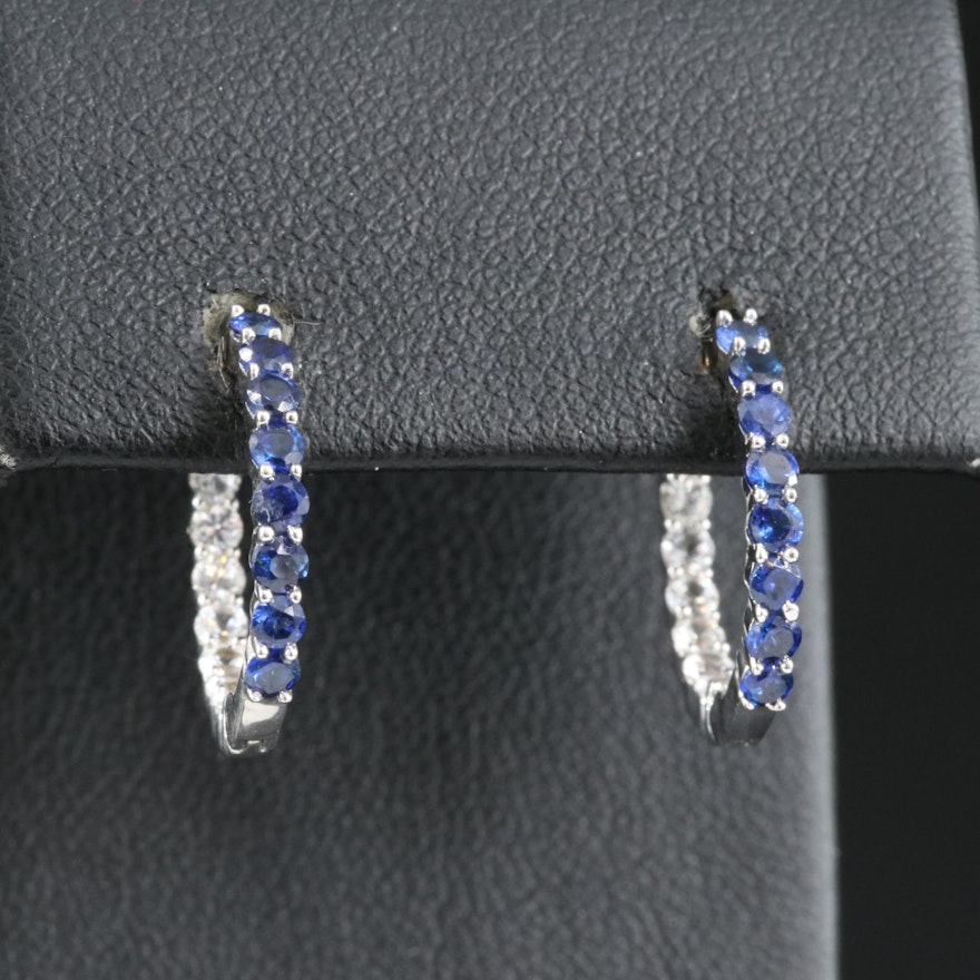 Sterling Silver Sapphire Inside-Out Hoop Earrings