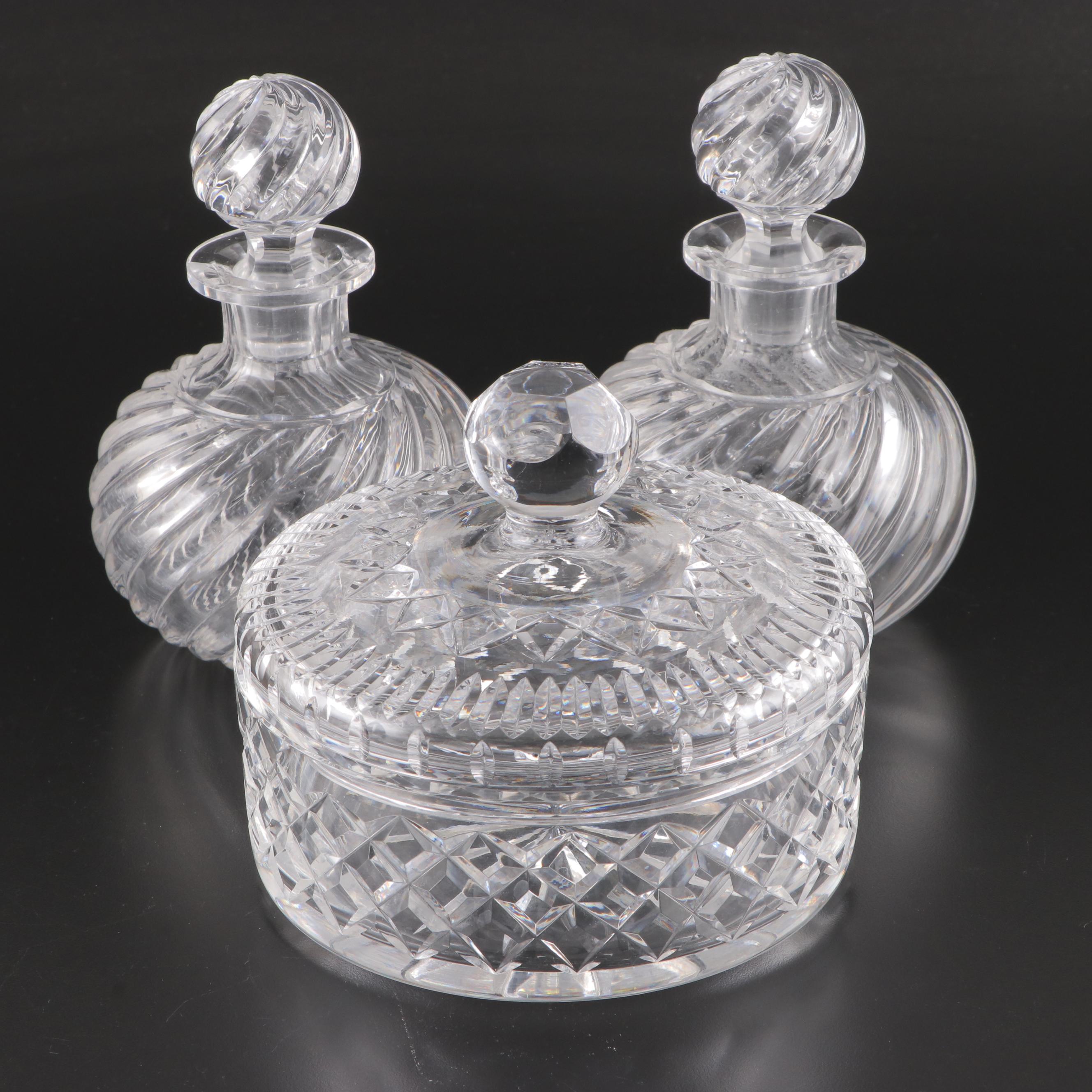 Waterford Crystal Candy Box with Other Swirl Molded Crystal Bottles