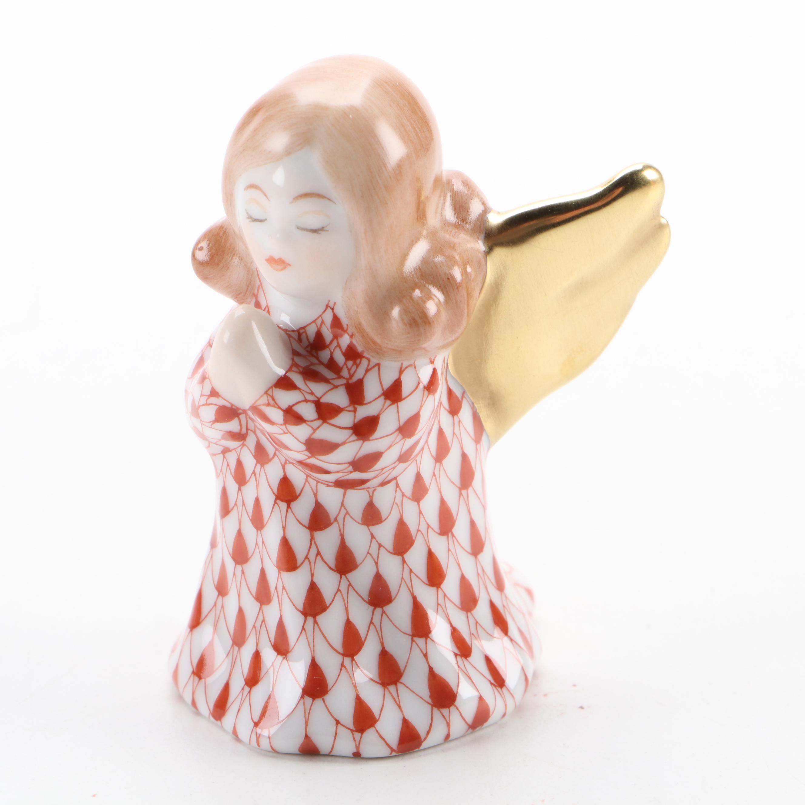Herend Rust Fishnet With Gold "Praying Angel" Porcelain Figurine