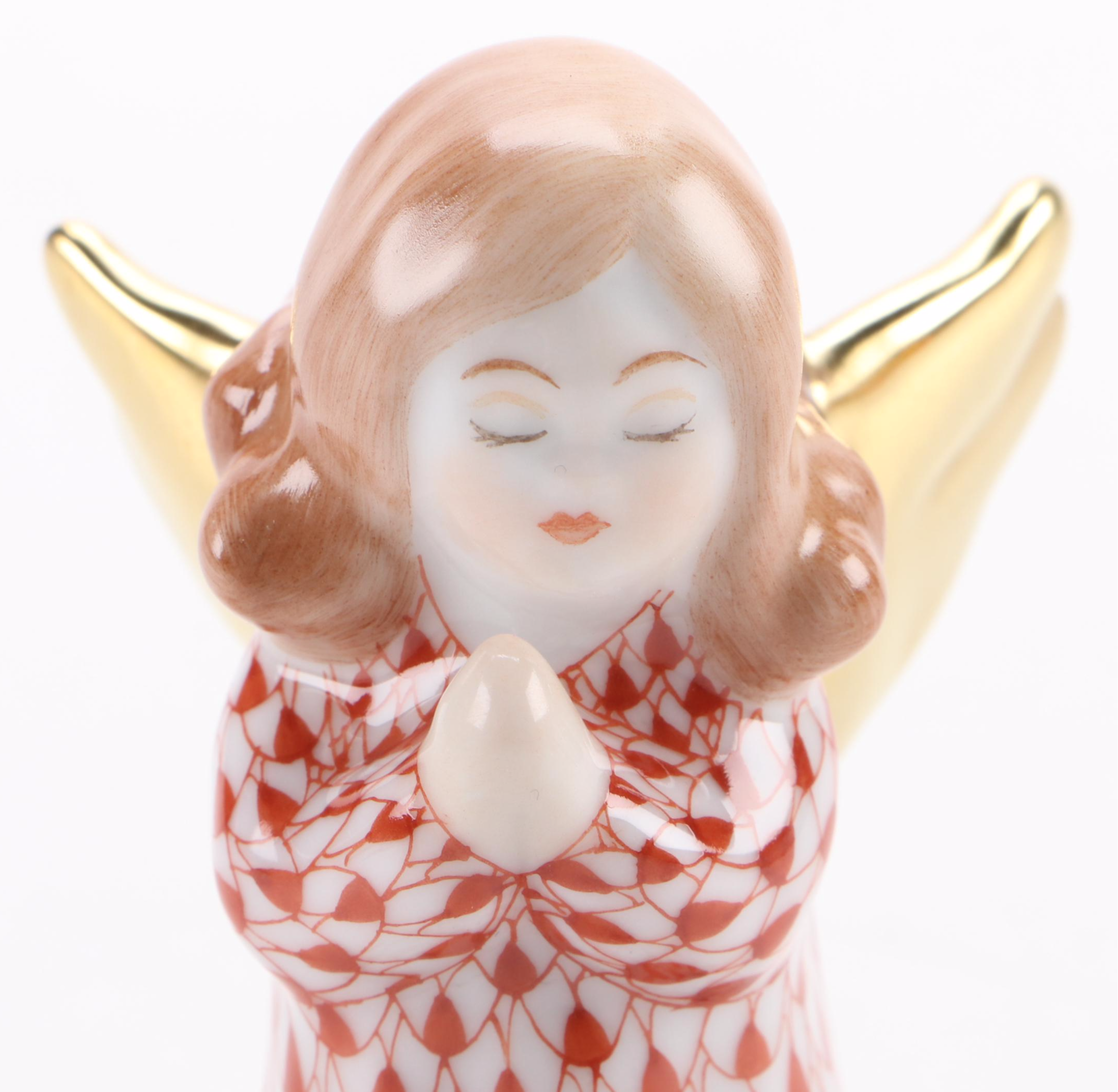 Herend Rust Fishnet With Gold "Praying Angel" Porcelain Figurine