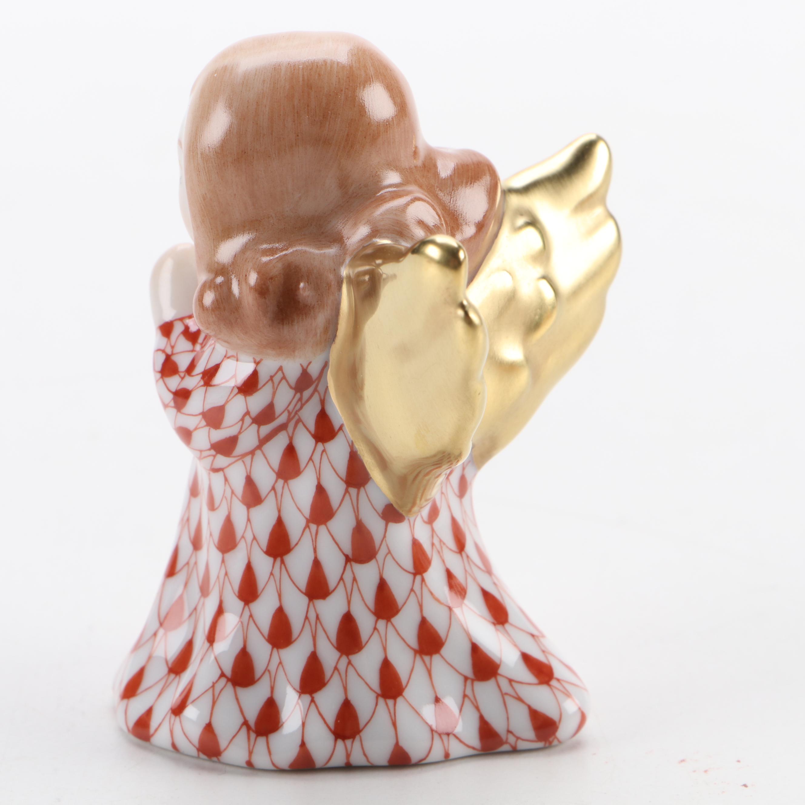 Herend Rust Fishnet With Gold "Praying Angel" Porcelain Figurine