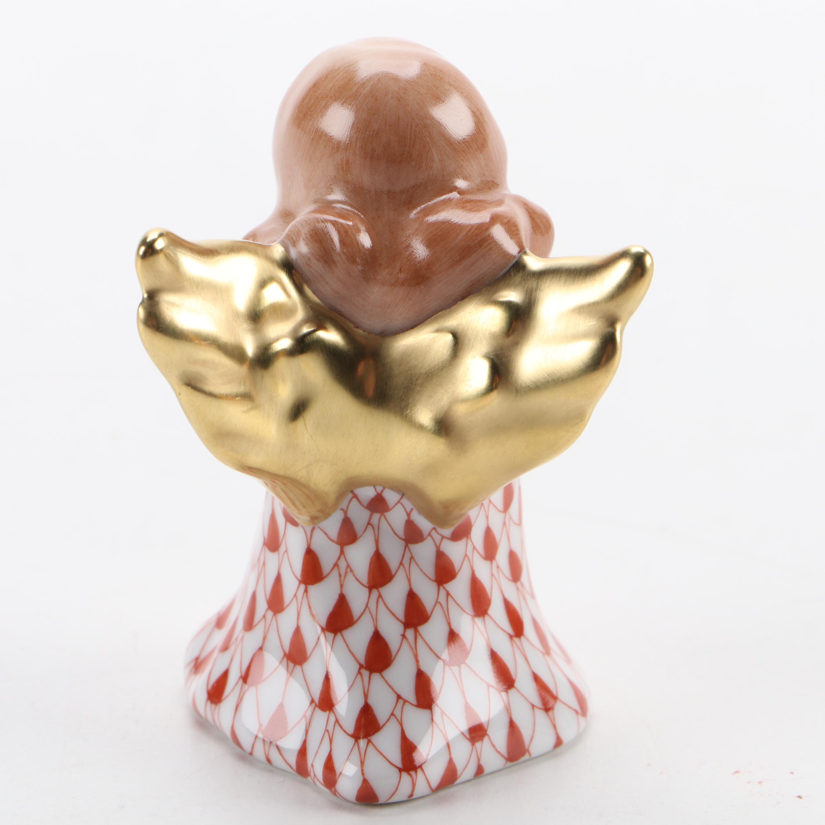 Herend Rust Fishnet With Gold "Praying Angel" Porcelain Figurine