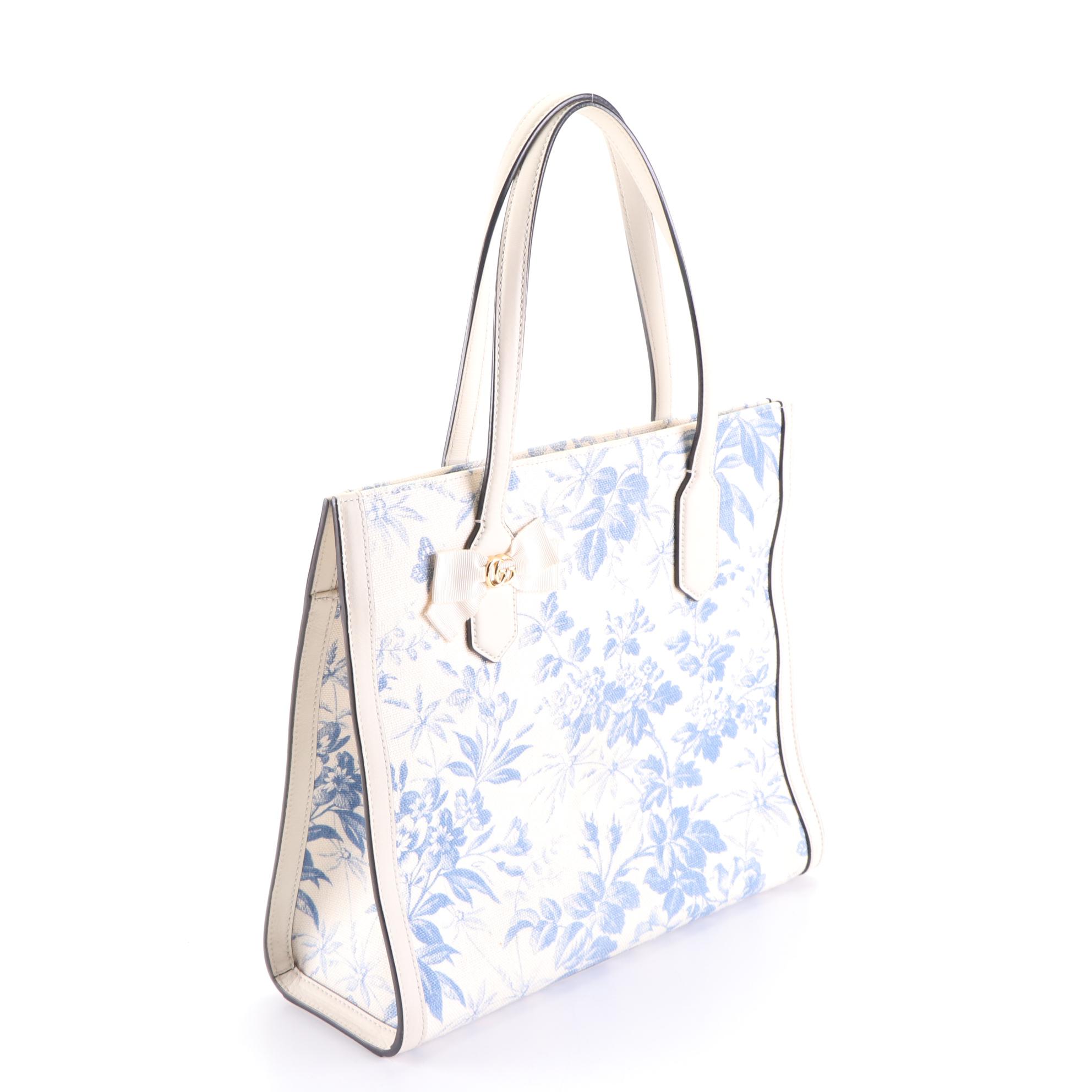 Gucci GG Ribbon Medium Tote in Herbarium Print Canvas and Leather