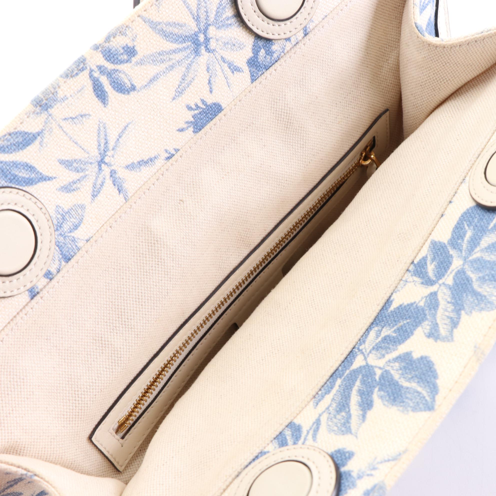 Gucci GG Ribbon Medium Tote in Herbarium Print Canvas and Leather