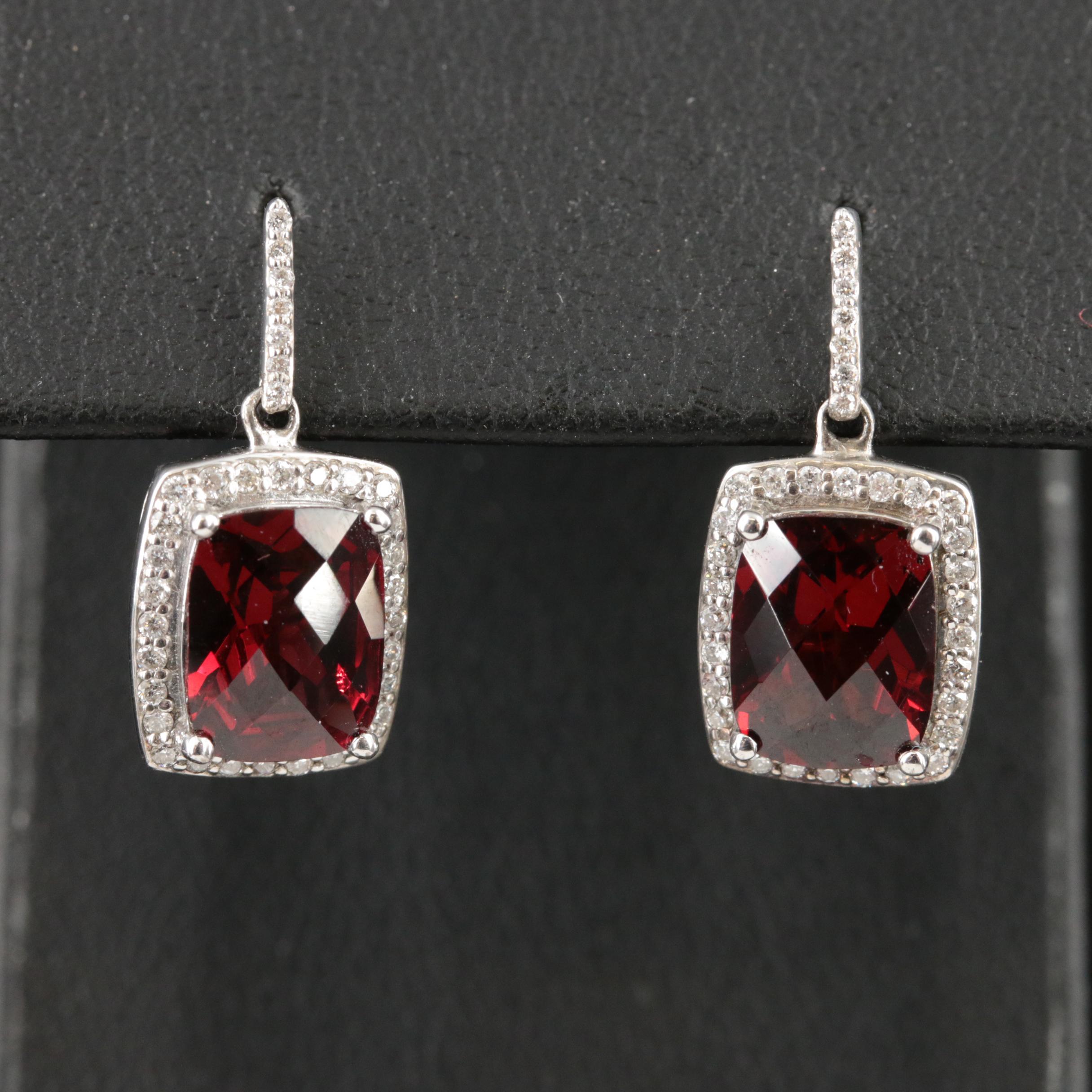 Sterling Garnet and Diamond Earrings