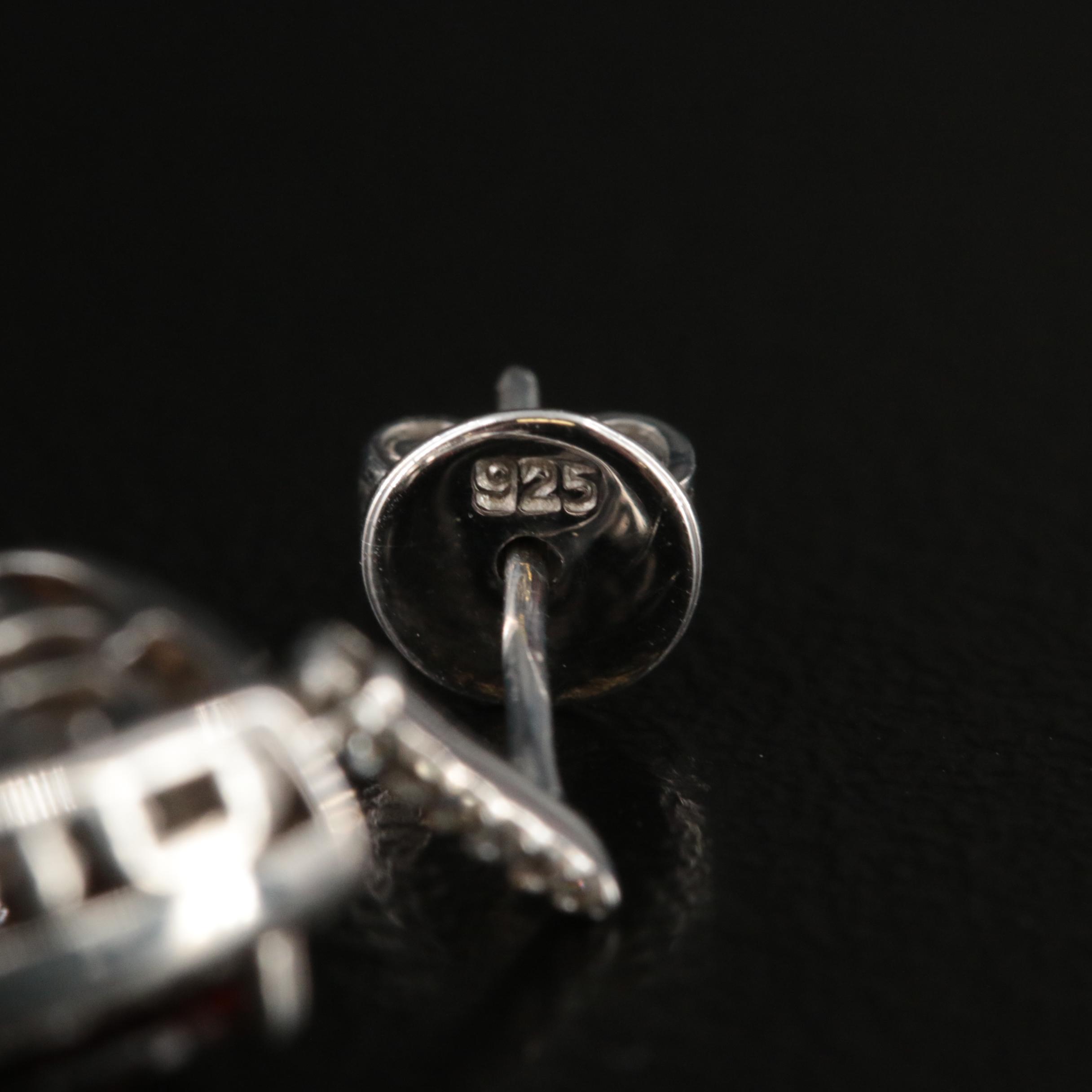 Sterling Garnet and Diamond Earrings