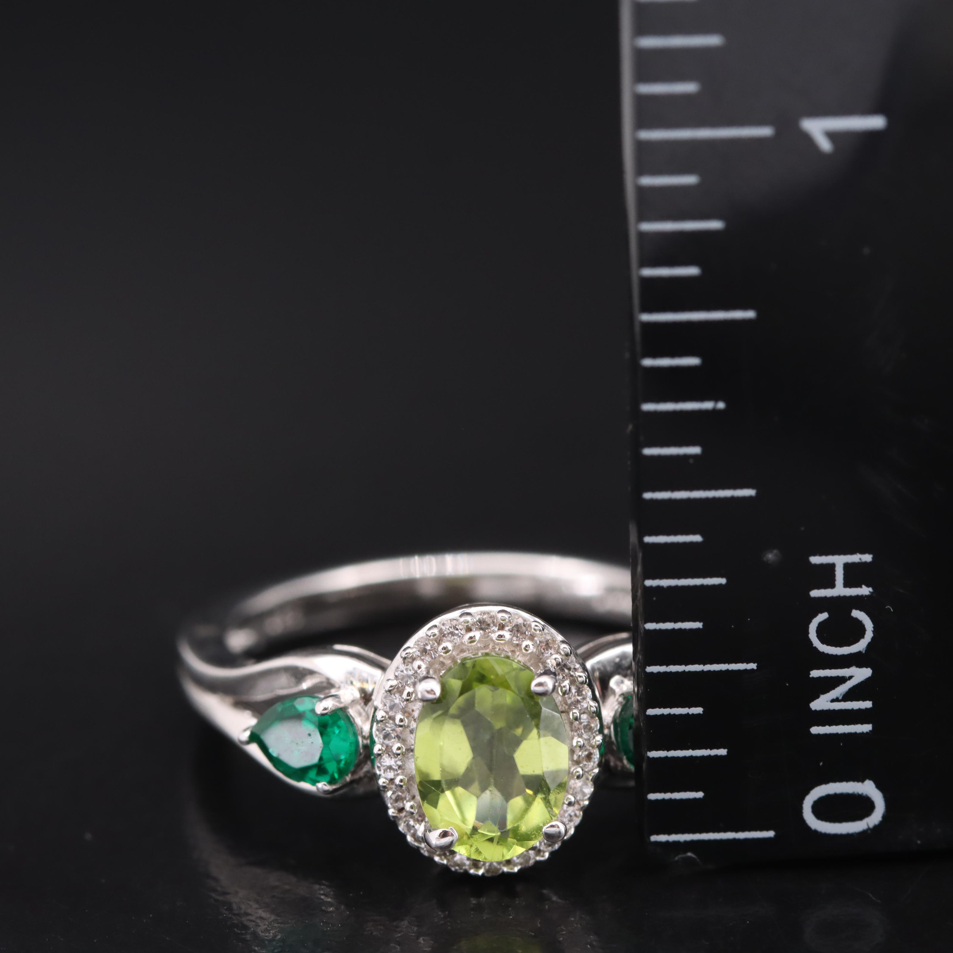 Sterling Peridot, Emerald and Sapphire Ring