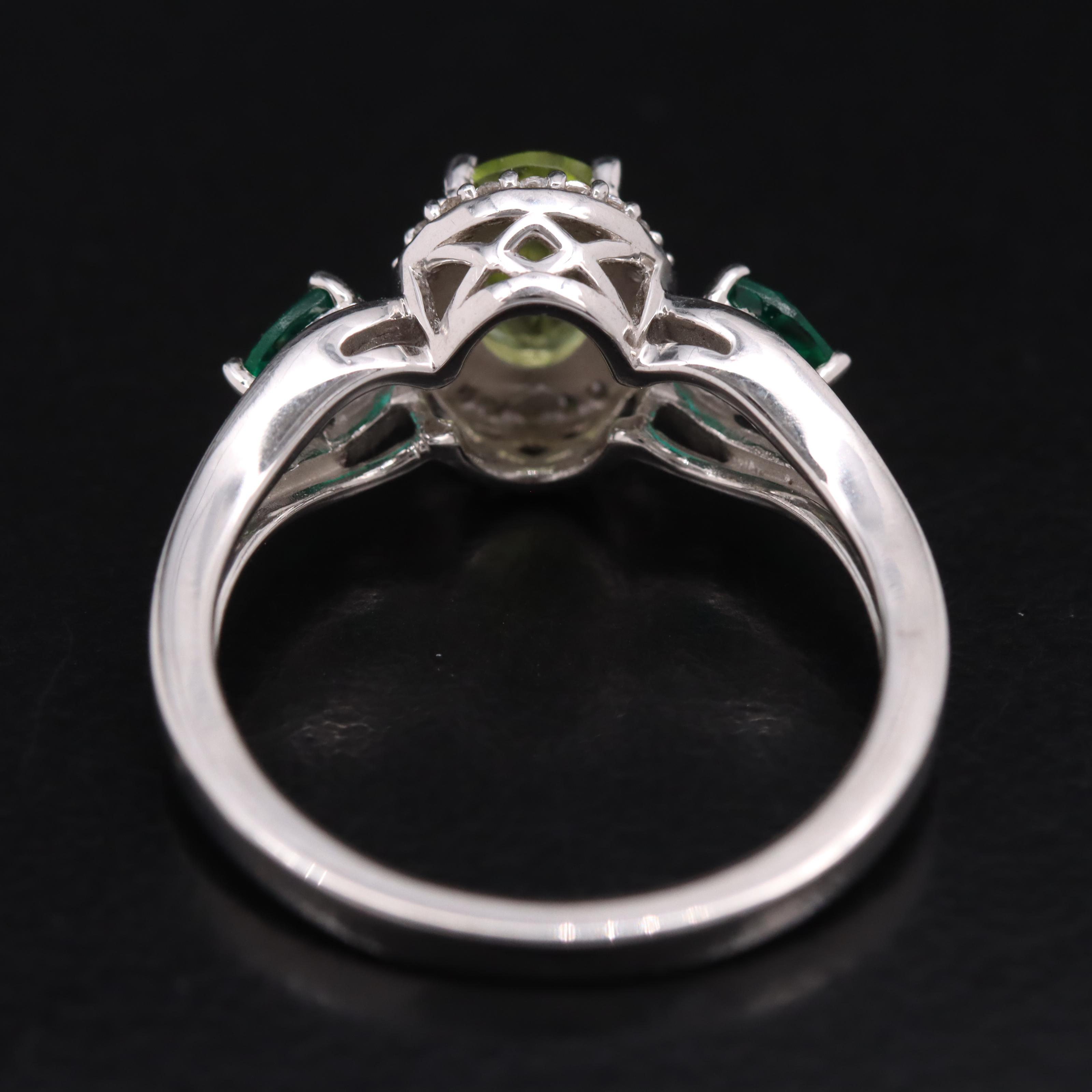 Sterling Peridot, Emerald and Sapphire Ring