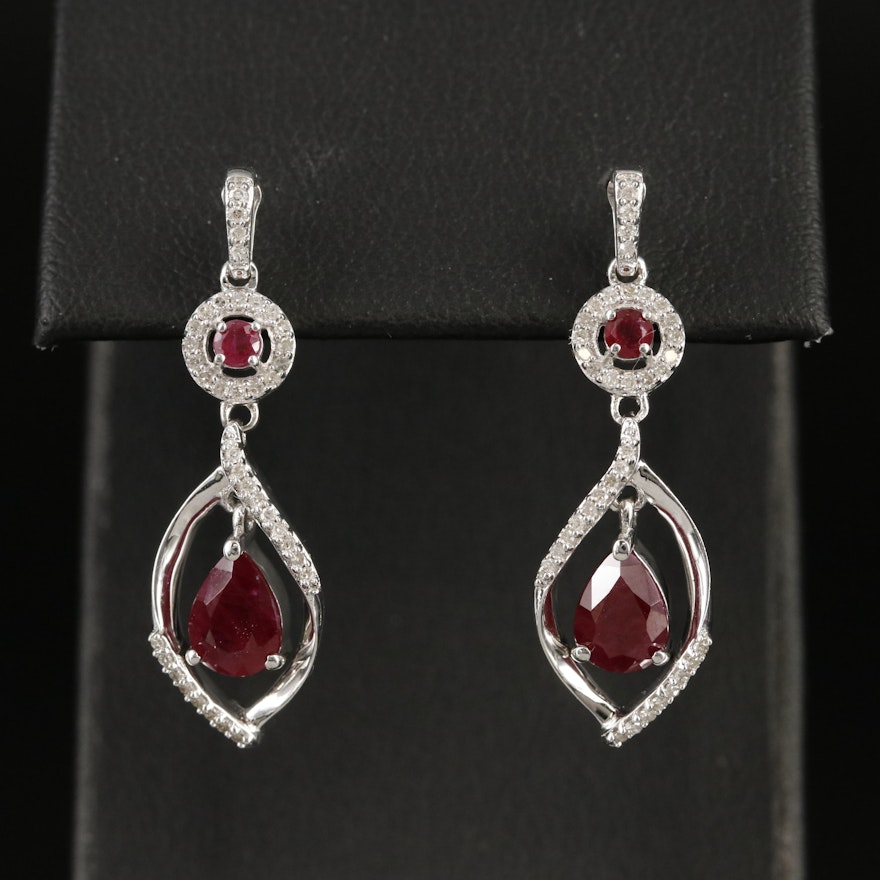 Sterling Ruby and Diamond Dangle Earrings