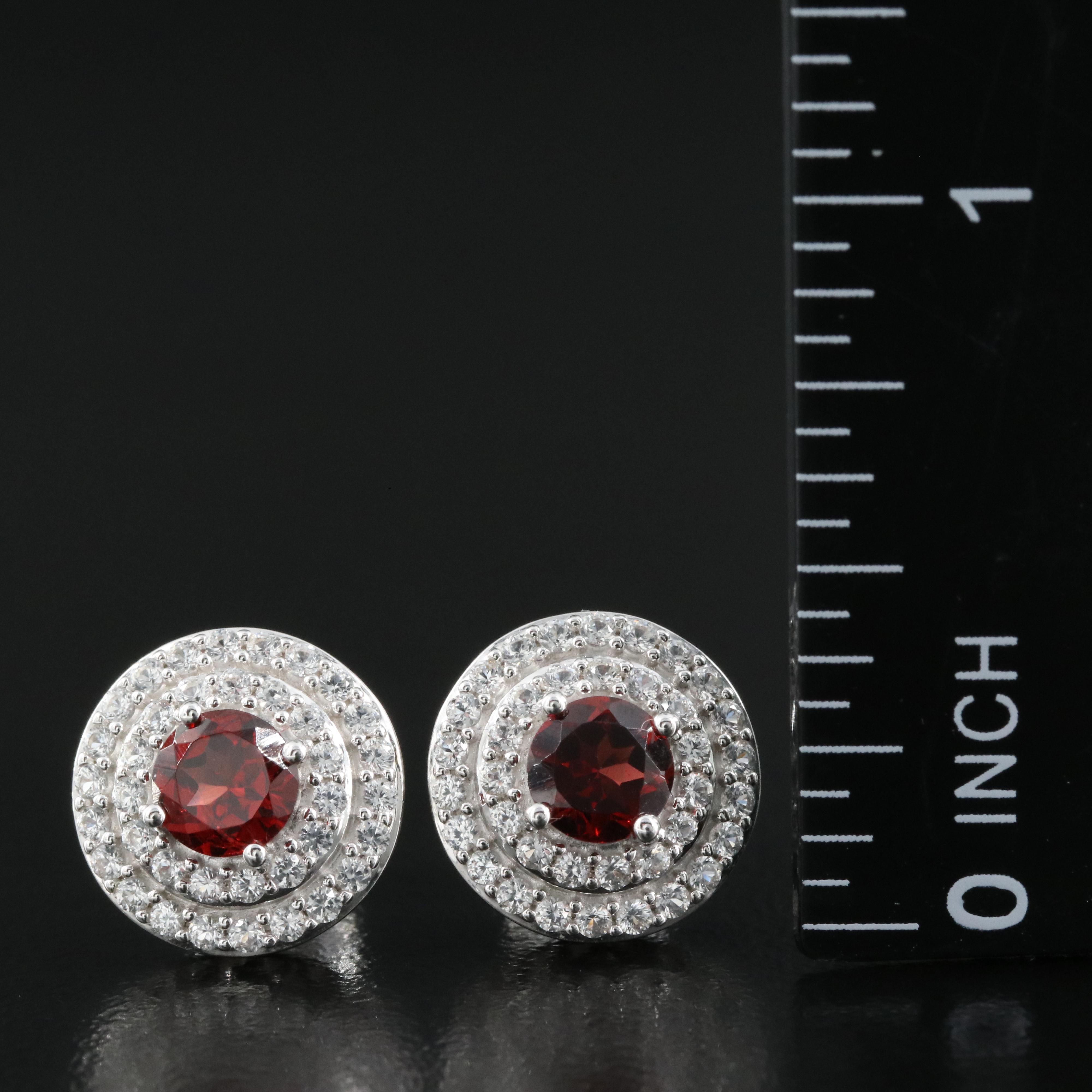 Sterling Silver Garnet and Sapphire Double Halo Earrings
