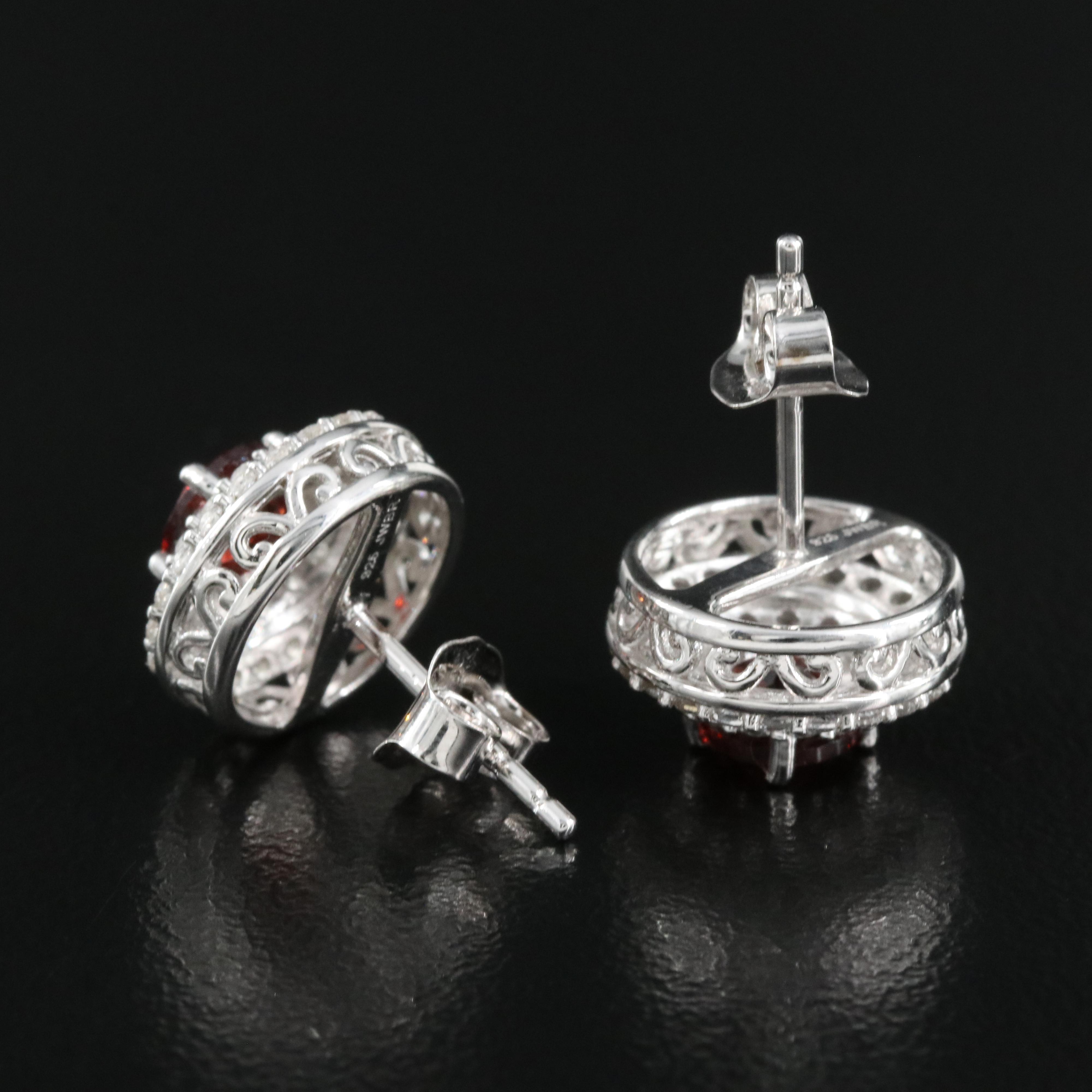 Sterling Silver Garnet and Sapphire Double Halo Earrings