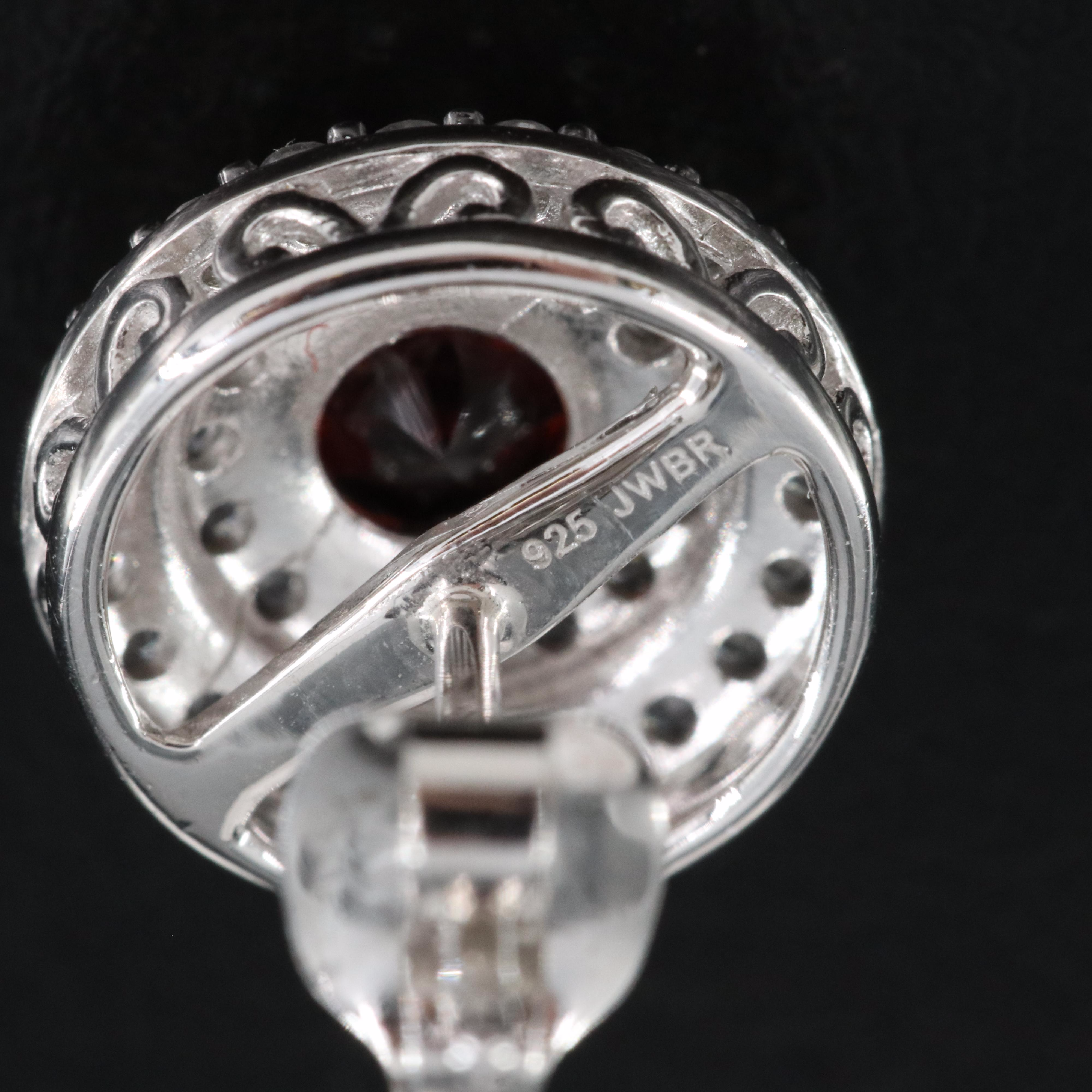 Sterling Silver Garnet and Sapphire Double Halo Earrings