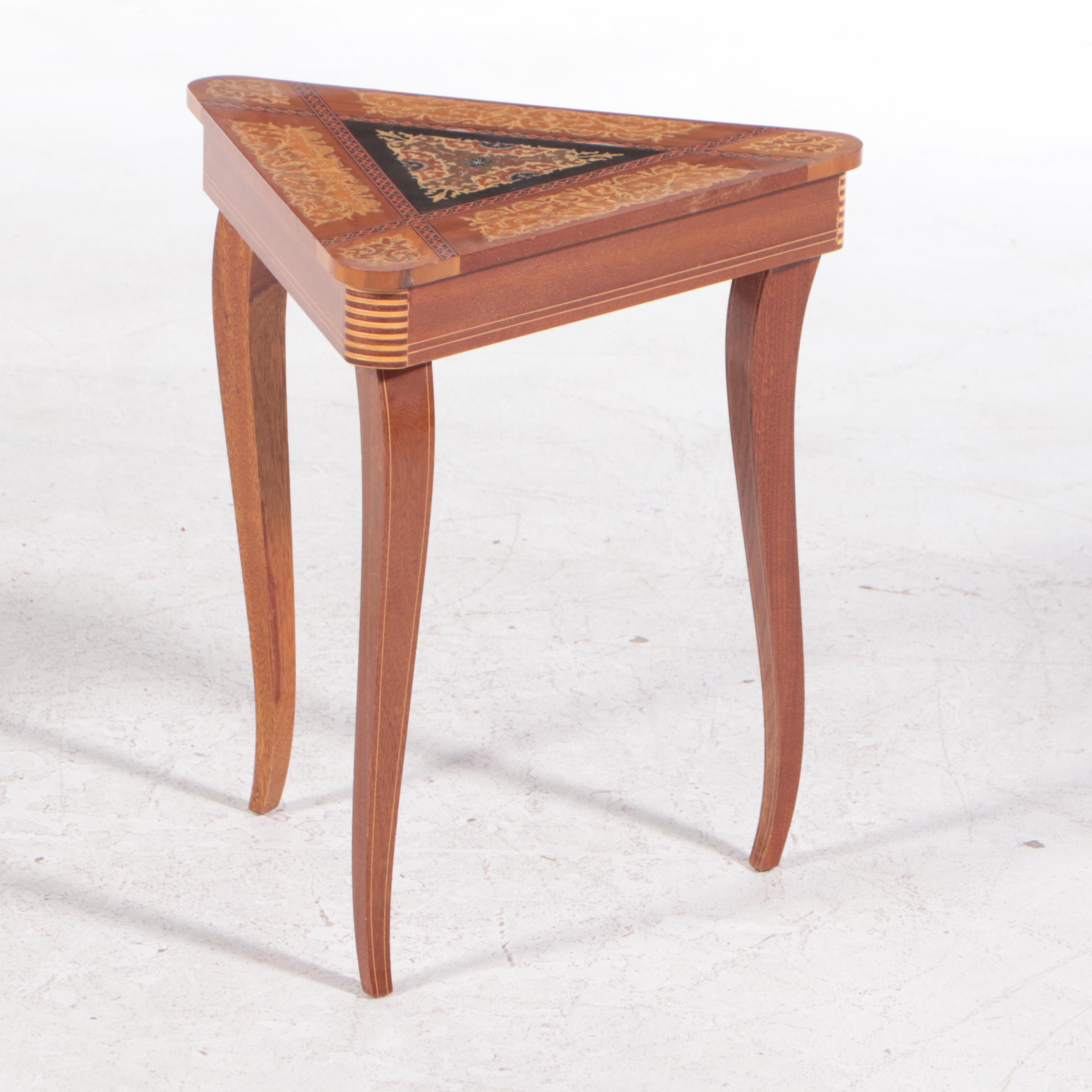Italian Sorrento Marquetry Side Table with Musical Movement